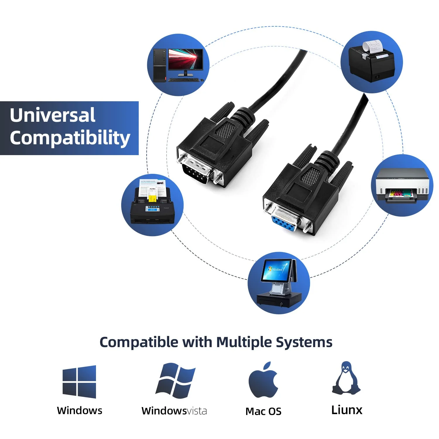 Straight Through DB9 RS232 Serial Cable, 6ft Male to Female 9 Pin Straight Through Extension Cable DB9 Male to Femal-6ft - Image 3