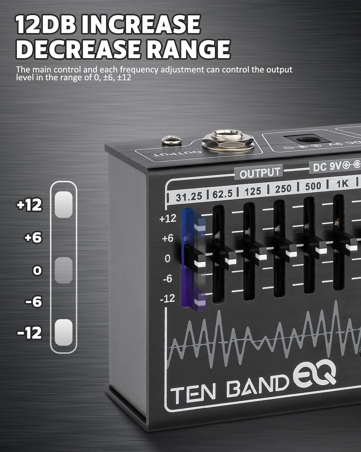STRICH EQ Pedal for Electric Guitar,10-Band Equalizer Effects Pedal, Equalizer for Guitar and Bass, 10 Frequency Bands (31.25Hz–16kHz) with ±12dB Gain/Attenuation for Each Band, TEN BAND EQ - Image 3