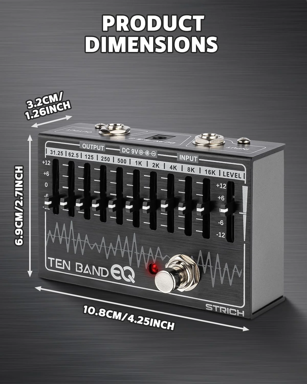 STRICH EQ Pedal for Electric Guitar,10-Band Equalizer Effects Pedal, Equalizer for Guitar and Bass, 10 Frequency Bands (31.25Hz–16kHz) with ±12dB Gain/Attenuation for Each Band, TEN BAND EQ - Image 6