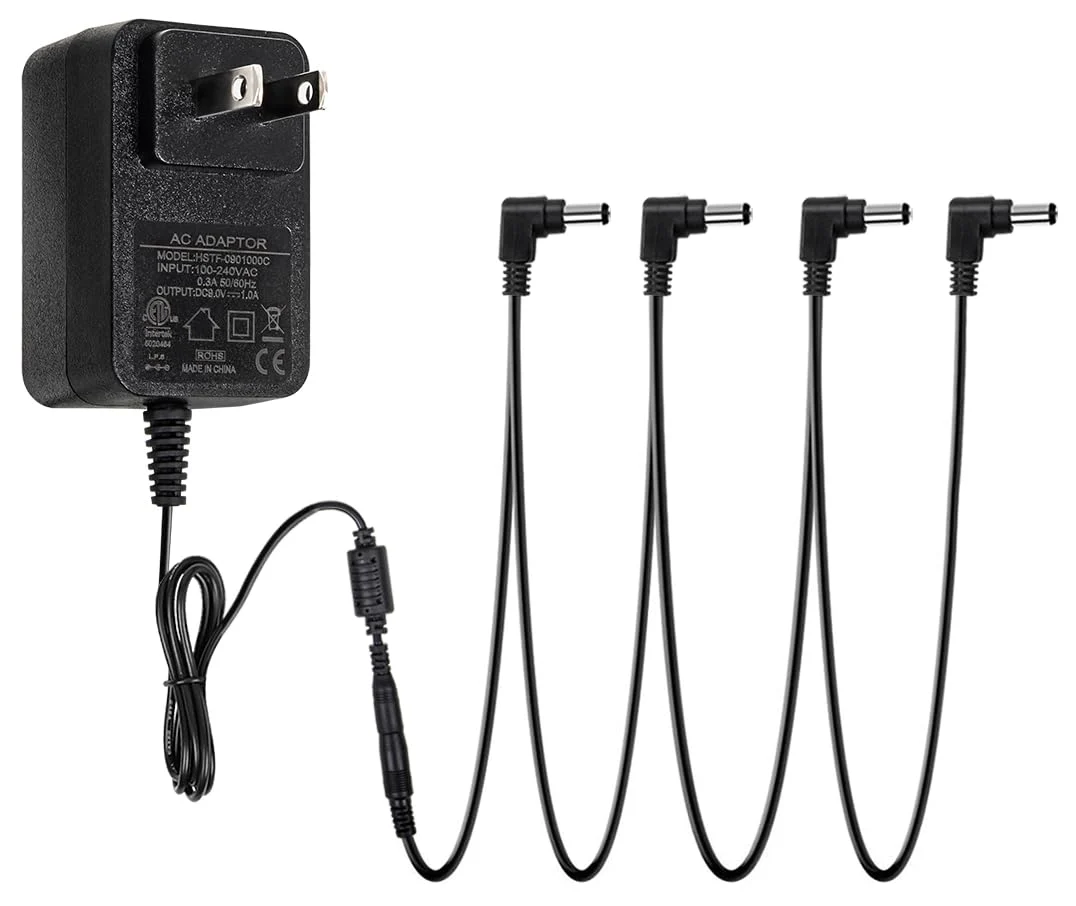 STRICH SPA-10 Guitar Pedal Power Supply Adapter (1000mA -1A) AC 9V, Compatible for Guitar Pedal Bass Effect Pedal Board (Tip Negative), 4 Way Daisy Chain Cables