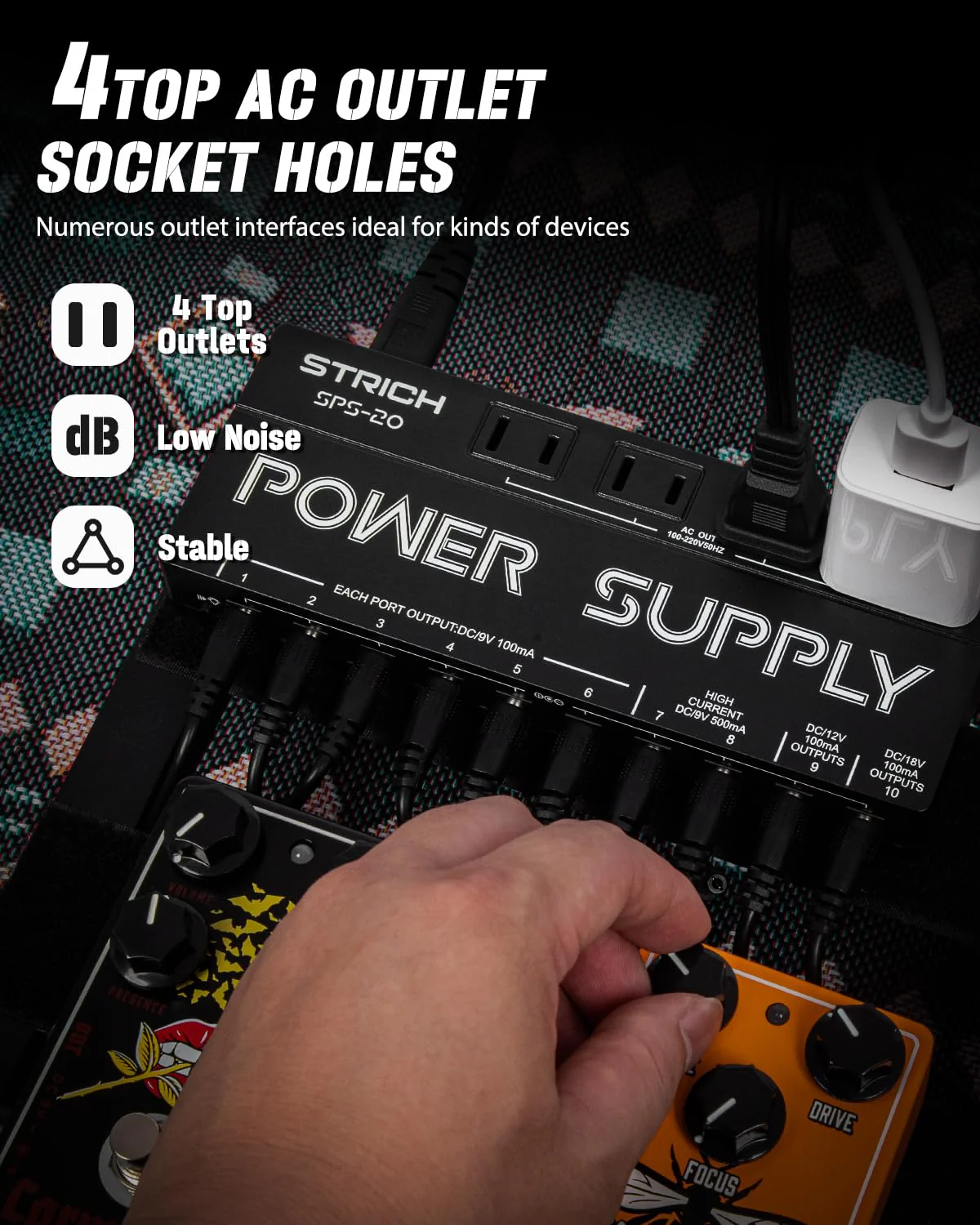 STRICH SPS-20 Guitar Power Supply 10 Isolated DC Output for 9V/12V/18V Effect Pedal - Image 3