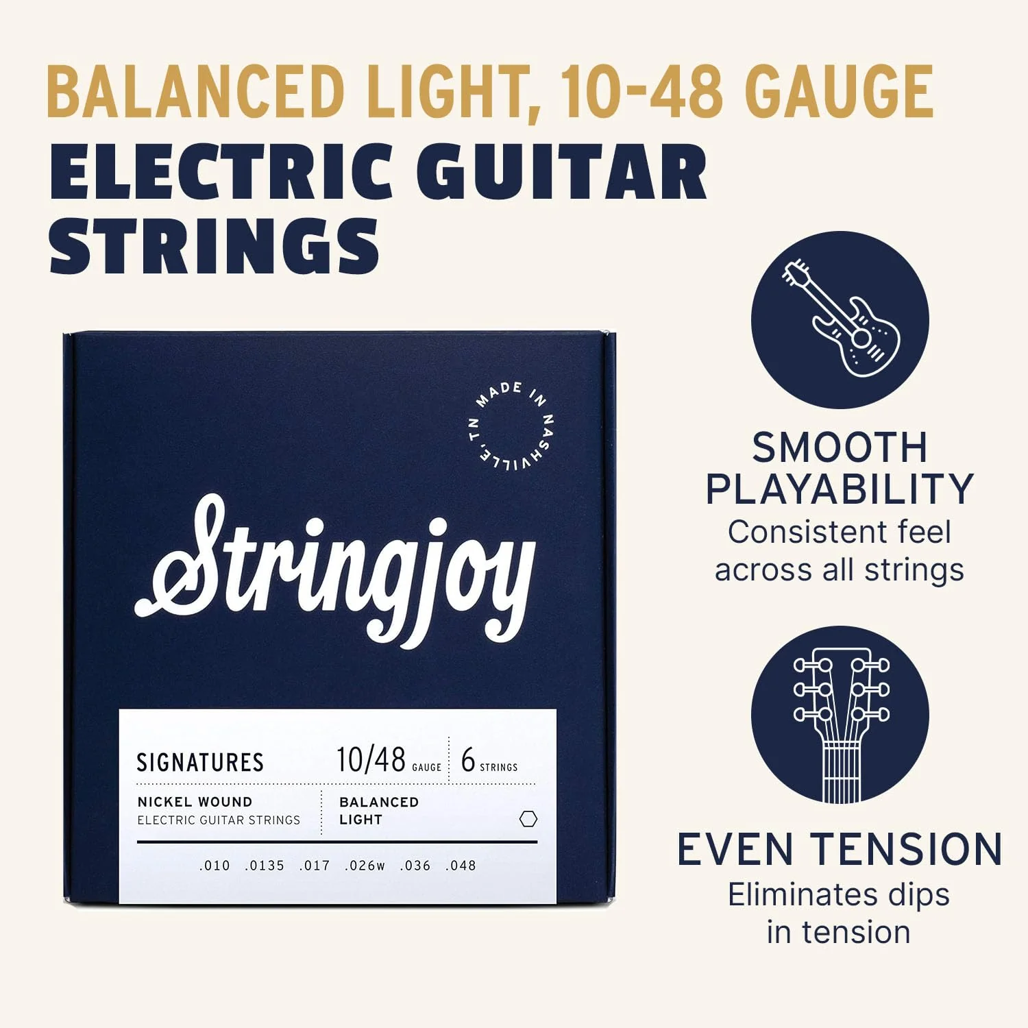 Stringjoy Balanced Light Gauge Signatures Nickel Electric Guitar Strings 10-48, BAL10, Exceptional Playability and Tone, Electric 6 String Set, 2-Pack 10-48 Balanced Light - Image 2