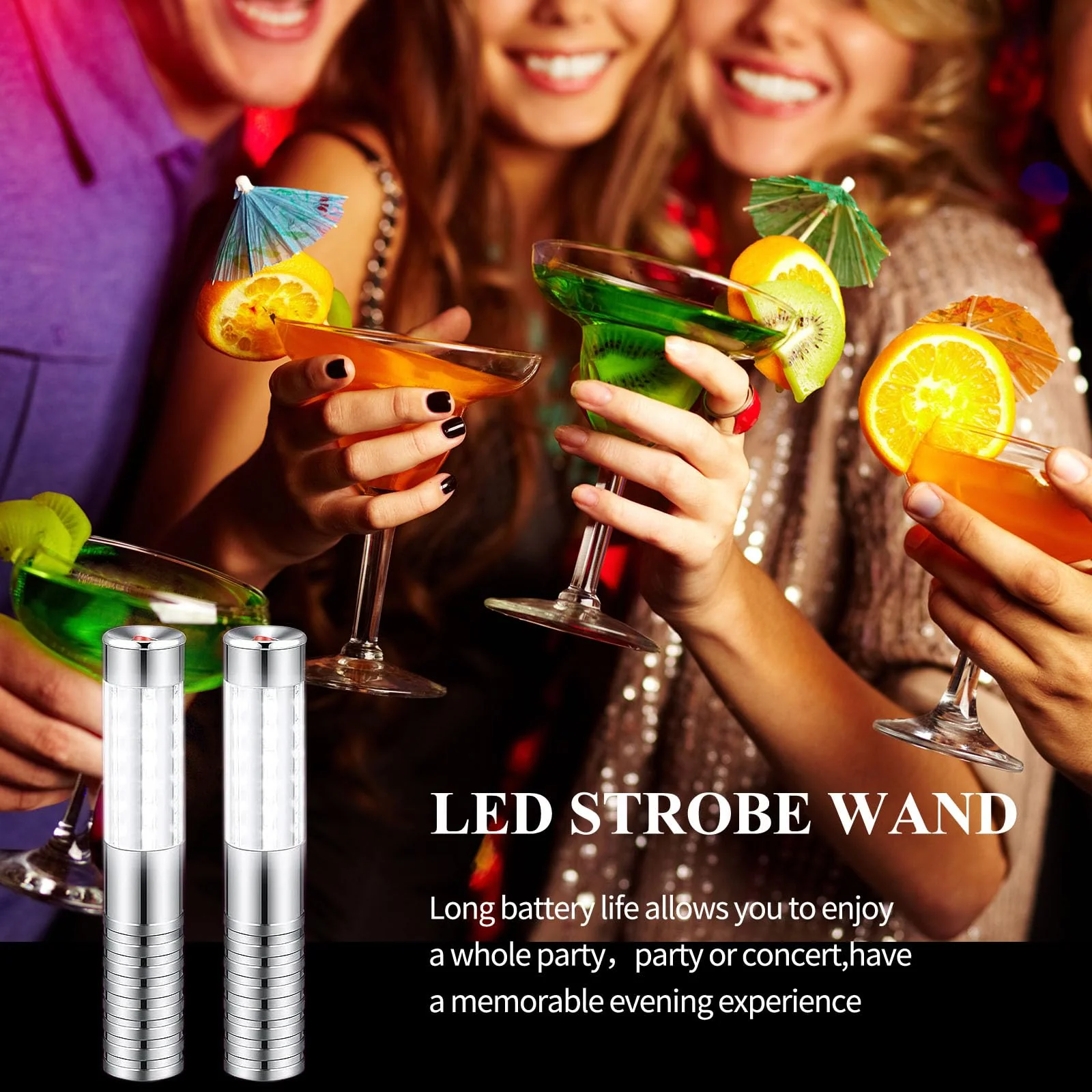 Strobe Baton Light,Stage Handheld Light,Champagne Bottle Sparklers, Reusable Indoor Concert LED Lights - for Bar Club Birthday Weddings Parties (Silver 2 PC) Sliver 2 PC - Image 3