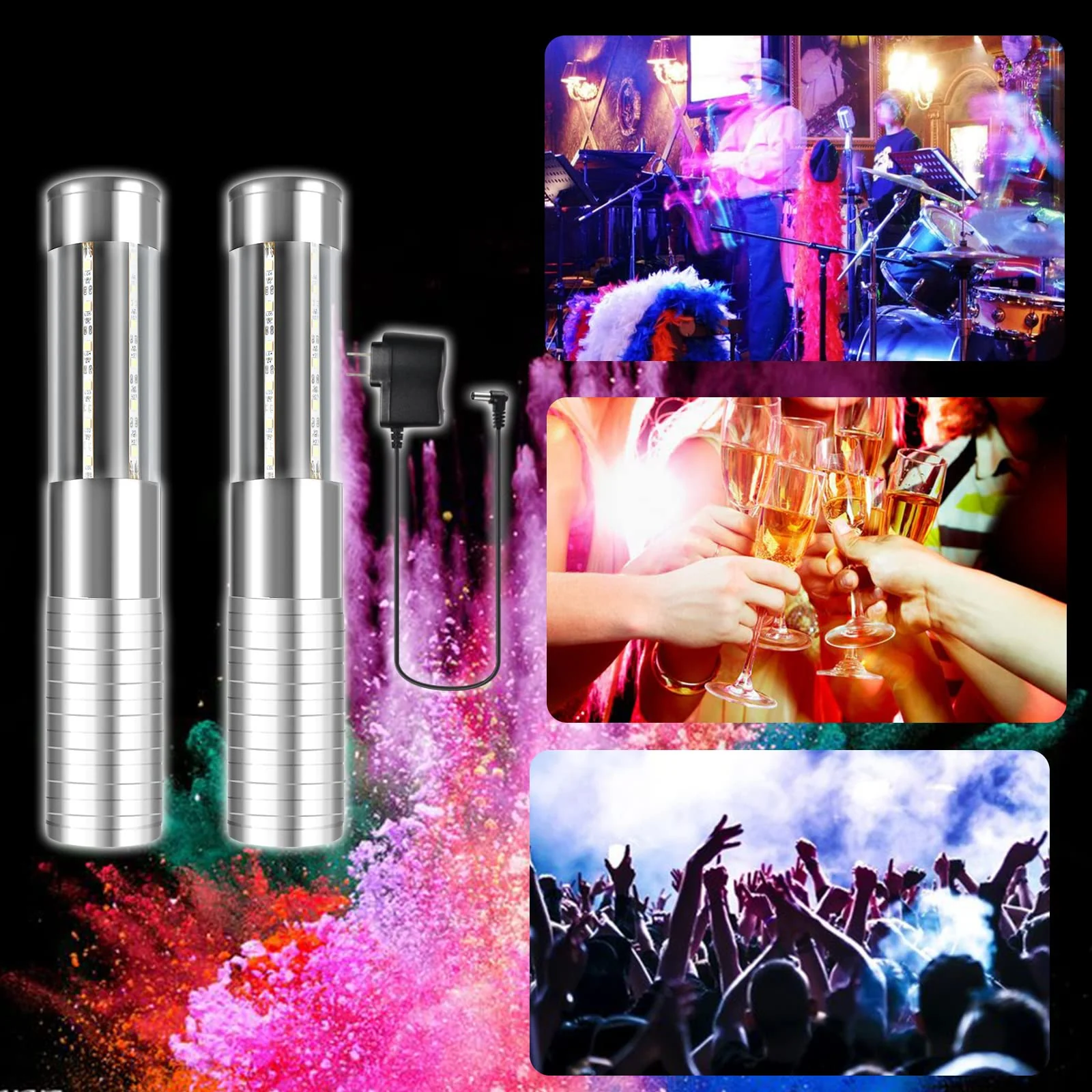 Strobe Baton Light,Stage Handheld Light,Champagne Bottle Sparklers, Reusable Indoor Concert LED Lights - for Bar Club Birthday Weddings Parties (Silver 2 PC) Sliver 2 PC - Image 5