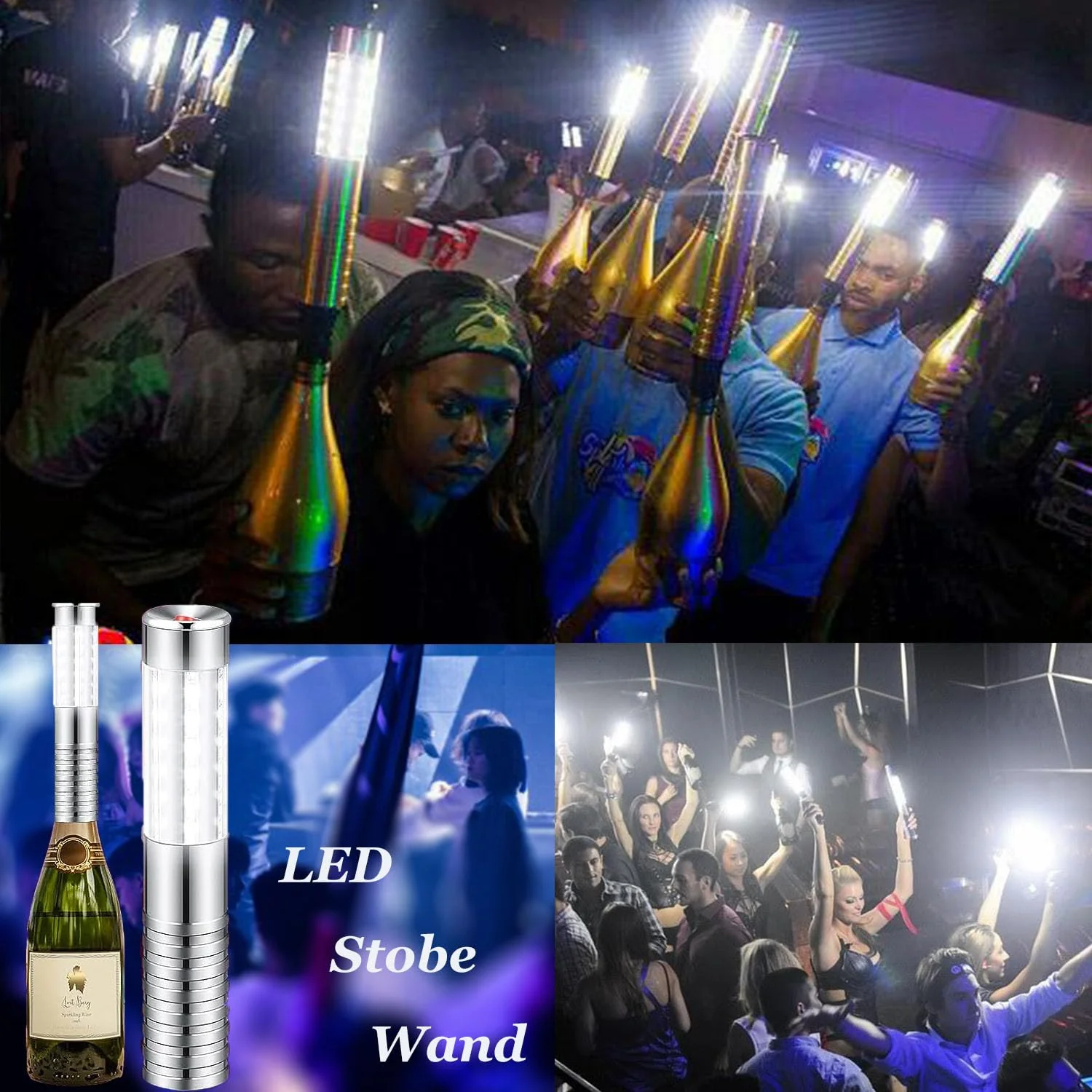 Strobe Baton Light,Stage Handheld Light,Champagne Bottle Sparklers, Reusable Indoor Concert LED Lights - for Bar Club Birthday Weddings Parties (Silver 2 PC) Sliver 2 PC - Image 6