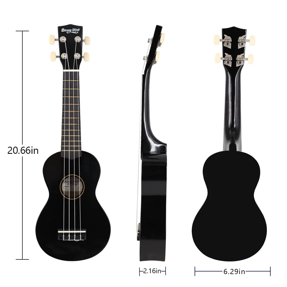 Strong Wind Soprano Ukulele - Stringed Musical Instrument Ukulele for Beginners Adults, 21 Inch Basswood Ukelele (Black) Black - Image 4