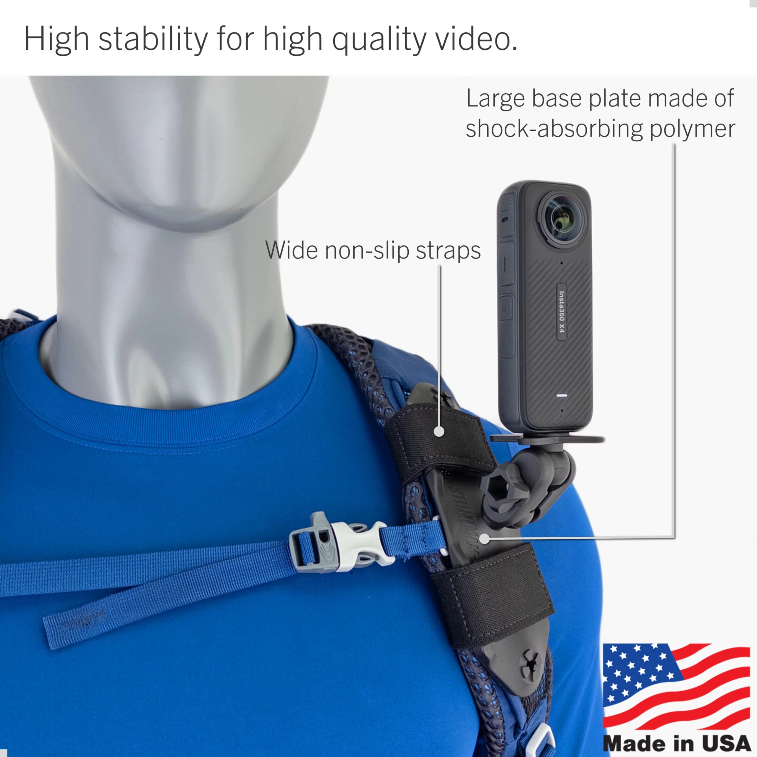 STUNTMAN Pack Mount High-Stability - Backpack Shoulder Strap Mount for Action Cameras with a Tripod Socket - fits Insta360 (X4, X3, X2, ONE RS 1-Inch 360), DJI (Osmo Pocket 3, Pocket 2), and Others - Image 2