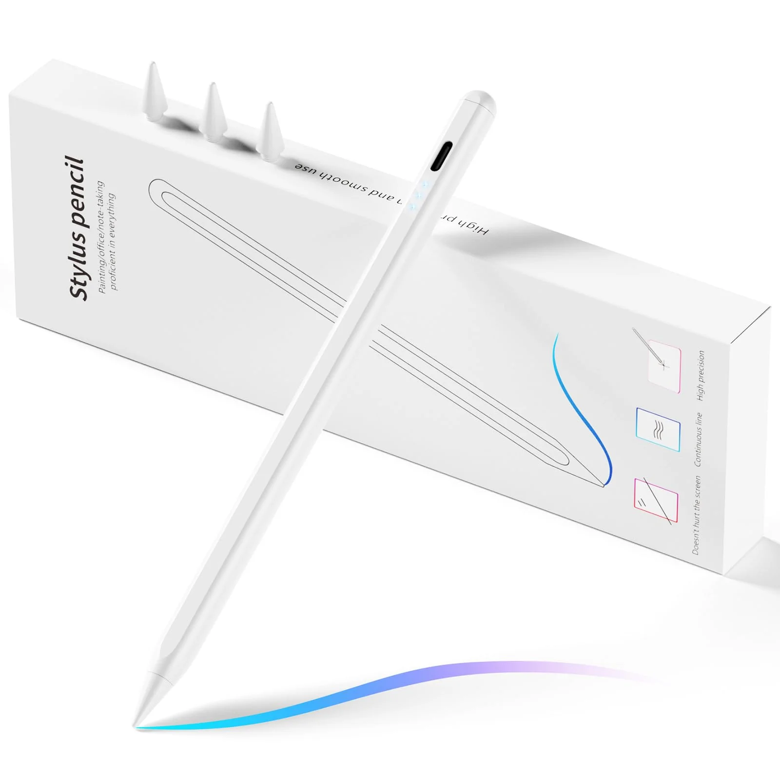 Stylus Pen for iPad, Fast Charging Pencil for Apple iPad with Palm Rejection, Tilt Sensitivity for iPad 6-10, iPad Pro 11"/12.9"/M4, iPad Air 3/4/5/M2, iPad Mini 5/6, Austere White