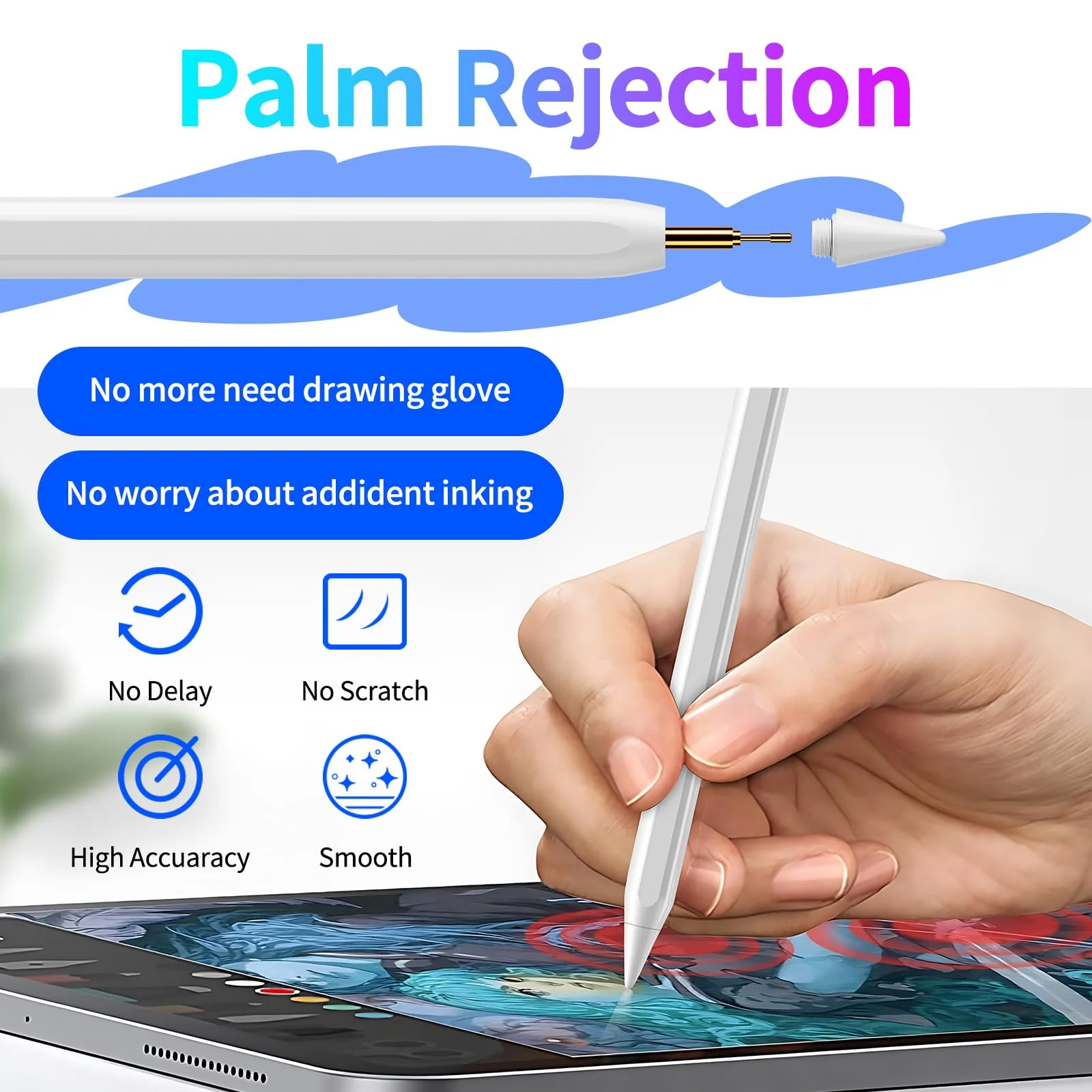Stylus Pen for iPad, Fast Charging Pencil for Apple iPad with Palm Rejection, Tilt Sensitivity for iPad 6-10, iPad Pro 11"/12.9"/M4, iPad Air 3/4/5/M2, iPad Mini 5/6, Austere White - Image 3