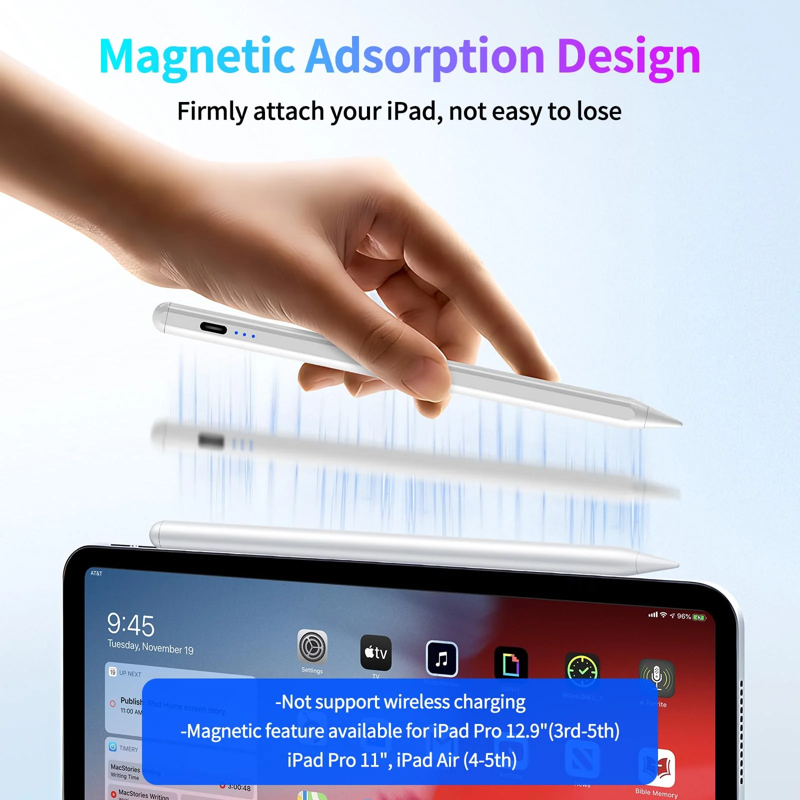Stylus Pen for iPad, Fast Charging Pencil for Apple iPad with Palm Rejection, Tilt Sensitivity for iPad 6-10, iPad Pro 11"/12.9"/M4, iPad Air 3/4/5/M2, iPad Mini 5/6, Austere White - Image 7