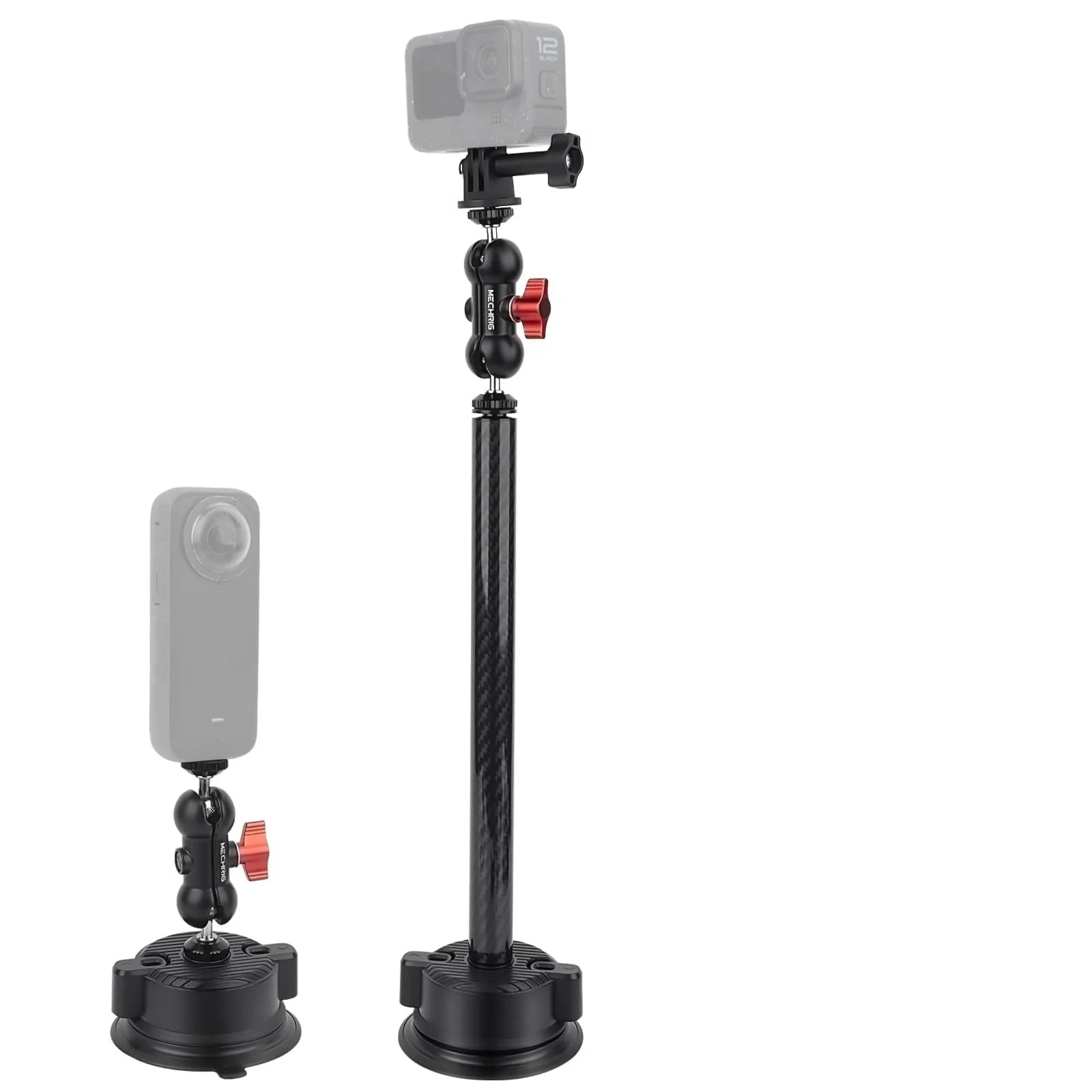 Suction Cup Mount with 10" Carbon Fiber Rod- Adjustable Car & Home Camera Holder for Action Cams,Smartphones & 360°Cameras - Compatible with GoPro,DJI OSMO,Insta360 X4/X3,Akaso,and More