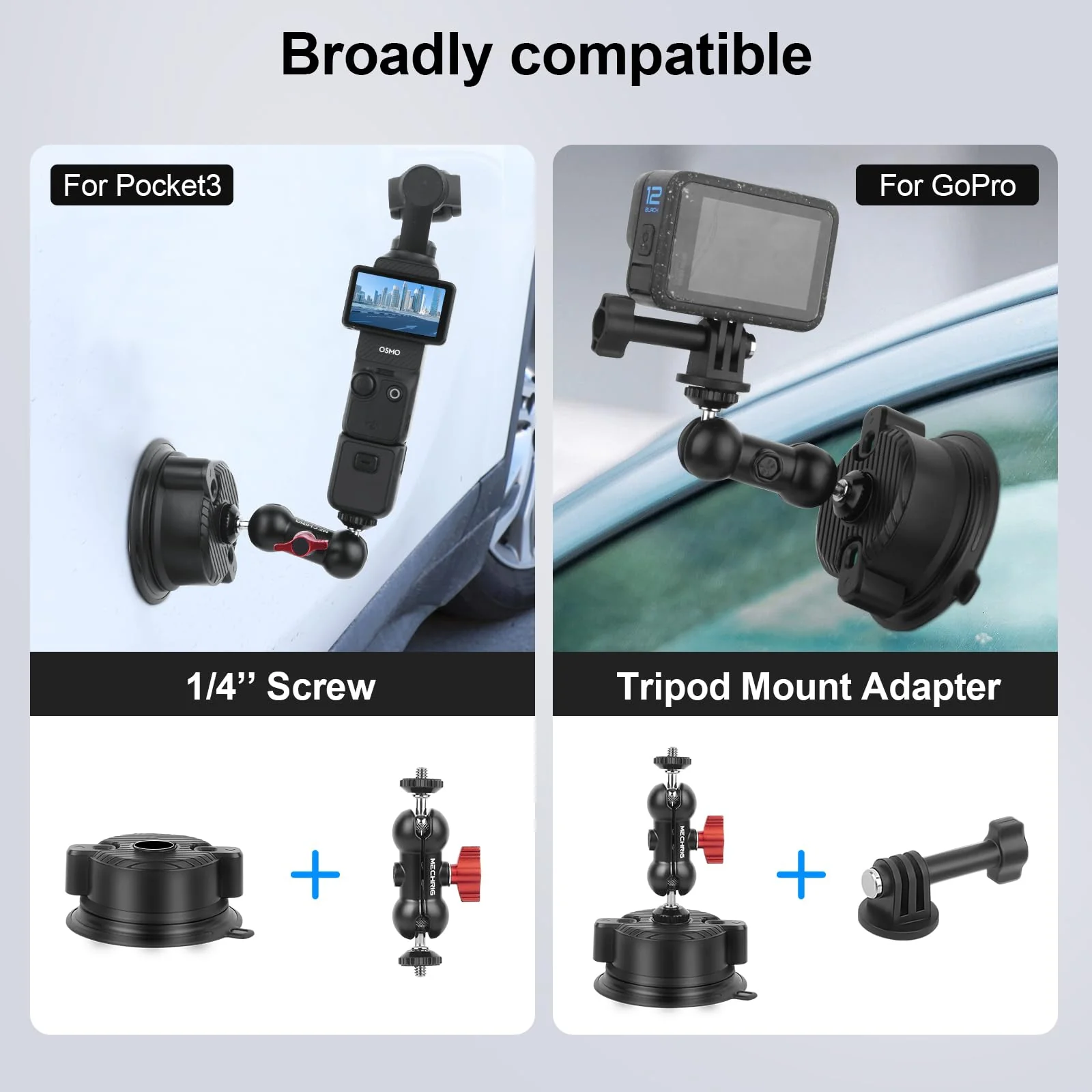 Suction Cup Mount with 10" Carbon Fiber Rod- Adjustable Car & Home Camera Holder for Action Cams,Smartphones & 360°Cameras - Compatible with GoPro,DJI OSMO,Insta360 X4/X3,Akaso,and More - Image 3