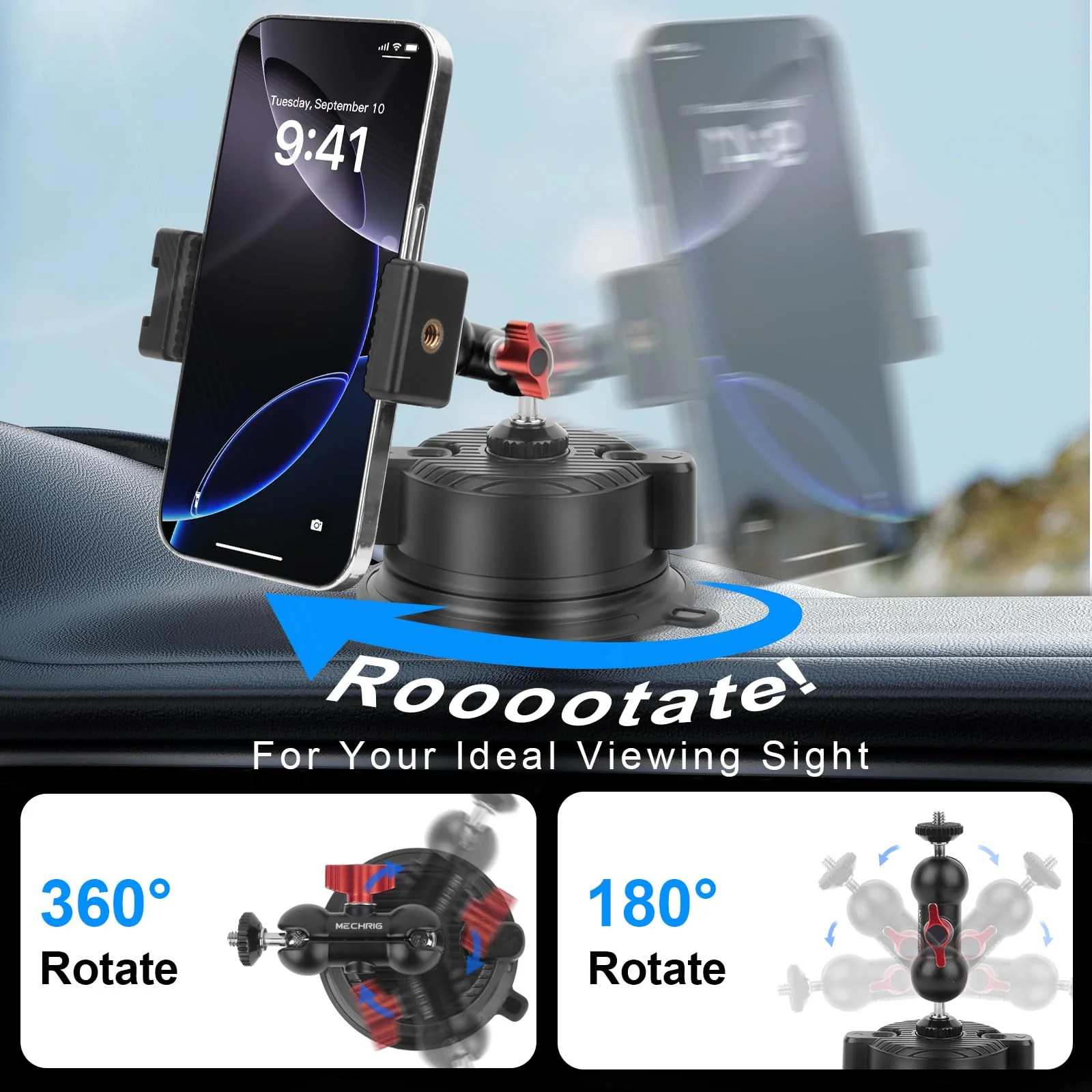 Suction Cup Mount with 10" Carbon Fiber Rod- Adjustable Car & Home Camera Holder for Action Cams,Smartphones & 360°Cameras - Compatible with GoPro,DJI OSMO,Insta360 X4/X3,Akaso,and More - Image 4