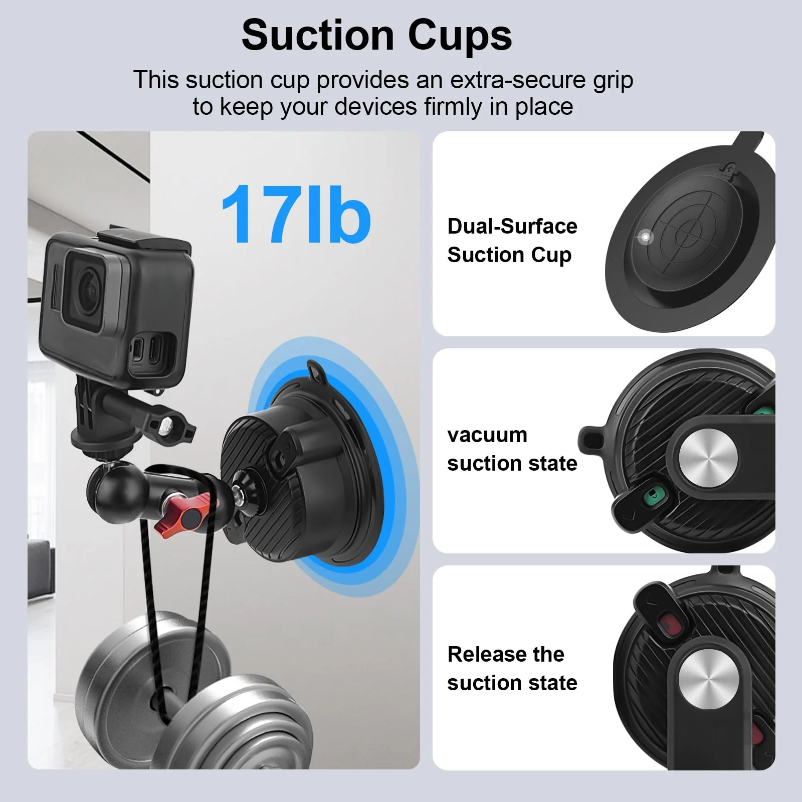 Suction Cup Mount with 10" Carbon Fiber Rod- Adjustable Car & Home Camera Holder for Action Cams,Smartphones & 360°Cameras - Compatible with GoPro,DJI OSMO,Insta360 X4/X3,Akaso,and More - Image 5
