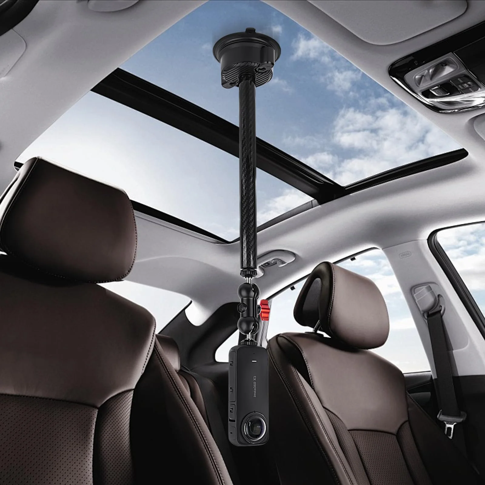 Suction Cup Mount with 10" Carbon Fiber Rod- Adjustable Car & Home Camera Holder for Action Cams,Smartphones & 360°Cameras - Compatible with GoPro,DJI OSMO,Insta360 X4/X3,Akaso,and More - Image 6