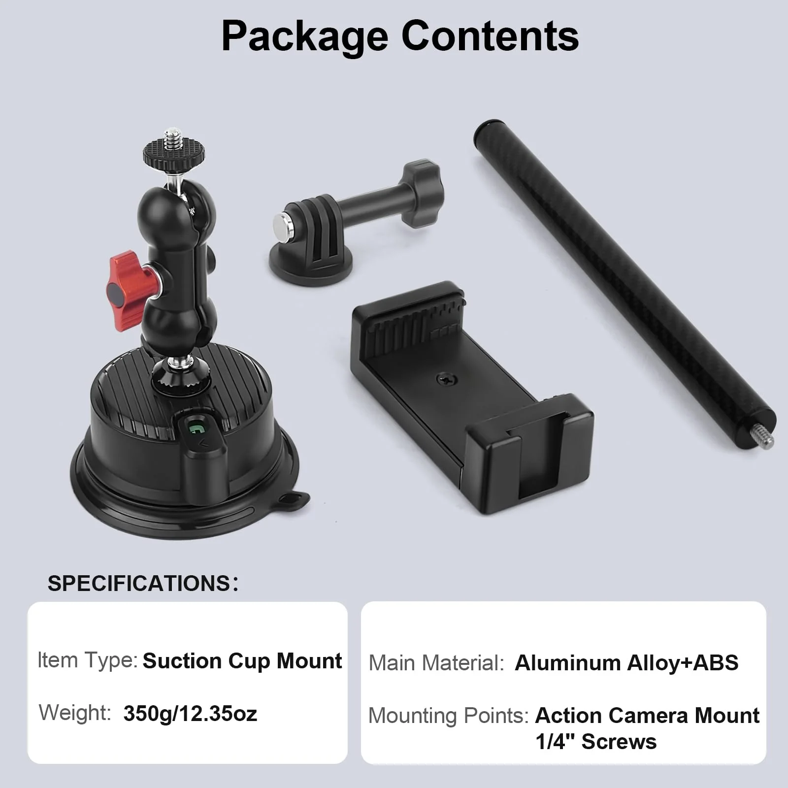 Suction Cup Mount with 10" Carbon Fiber Rod- Adjustable Car & Home Camera Holder for Action Cams,Smartphones & 360°Cameras - Compatible with GoPro,DJI OSMO,Insta360 X4/X3,Akaso,and More - Image 7