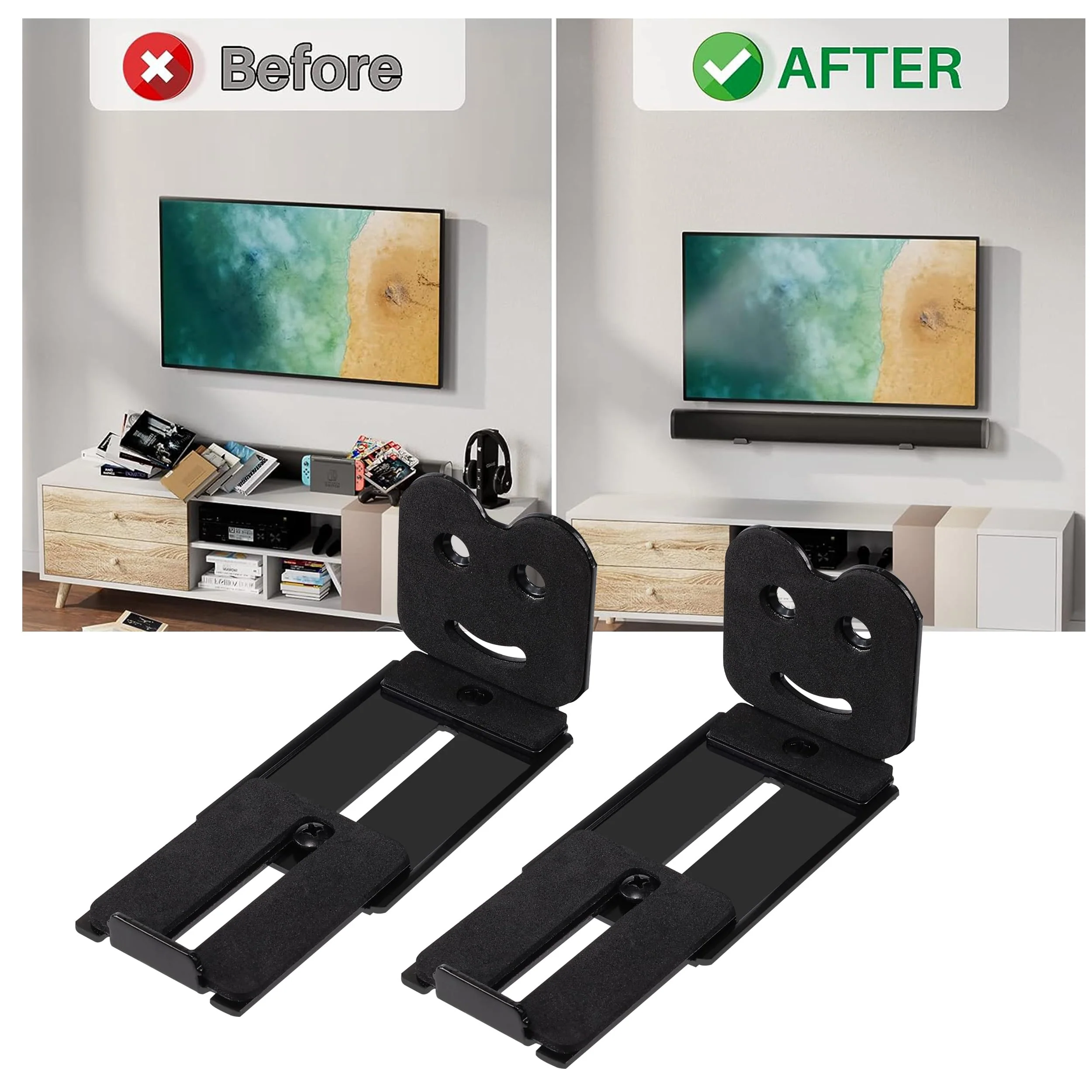 Suixing Adjustable Soundbar Mount, Universal Sound Bar Wall Brackets Works with Most Sound bar Mounts, Length Adjustable 3.4''-5.2'', Removable and Lockable Mounting Bracket(Curved) Black_3.4"-5.2" Length Adjustable 3.4"-5.2" - Image 7