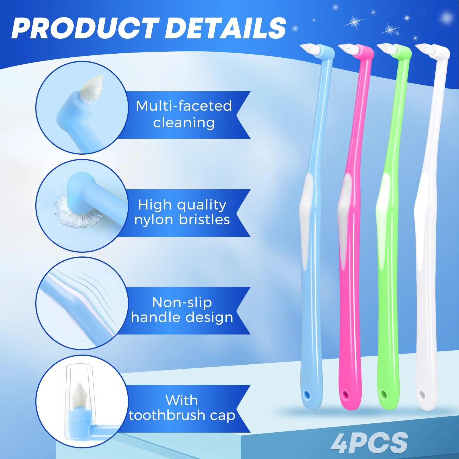 Sularpek Pack of 4 Tuft Toothbrush, Tuft Brush with Independent Protective Caps, Soft Tufted Toothbrush, Interdental Brush for Orthodontic Braces and Bridges, Detail Cleaning Pack of 4 Tuft Toothbrushes - Image 3