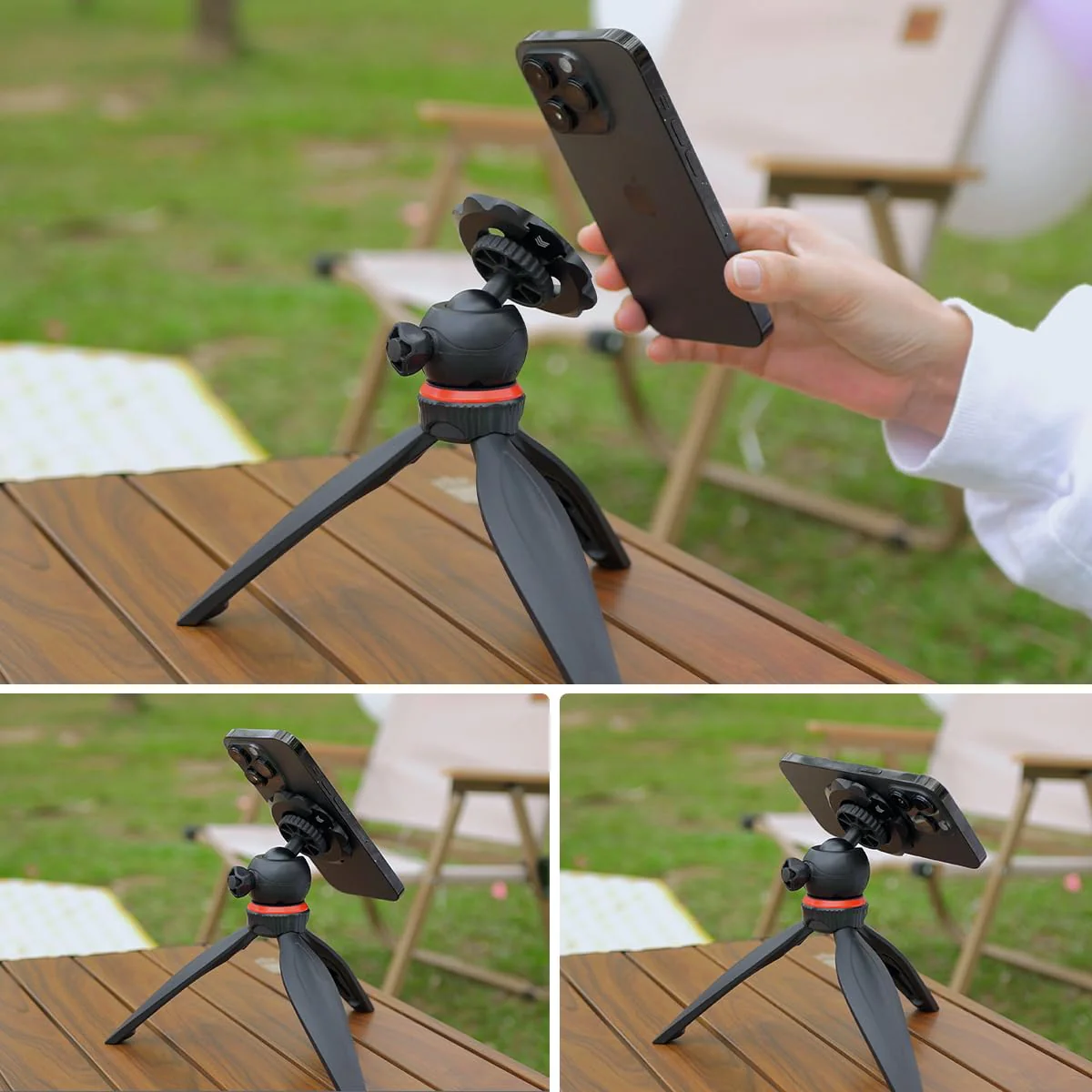 Sunflower Shape Magnetic Phone Tripod Mount Adapter with 1/4-20 Thread, 2 Cold Shoe Compatible with iPhone 17 16 15 Pro Max 15 Plus 14 13 12, iPhone Video Recording Selfie Stick Ring Light, Black - Image 4