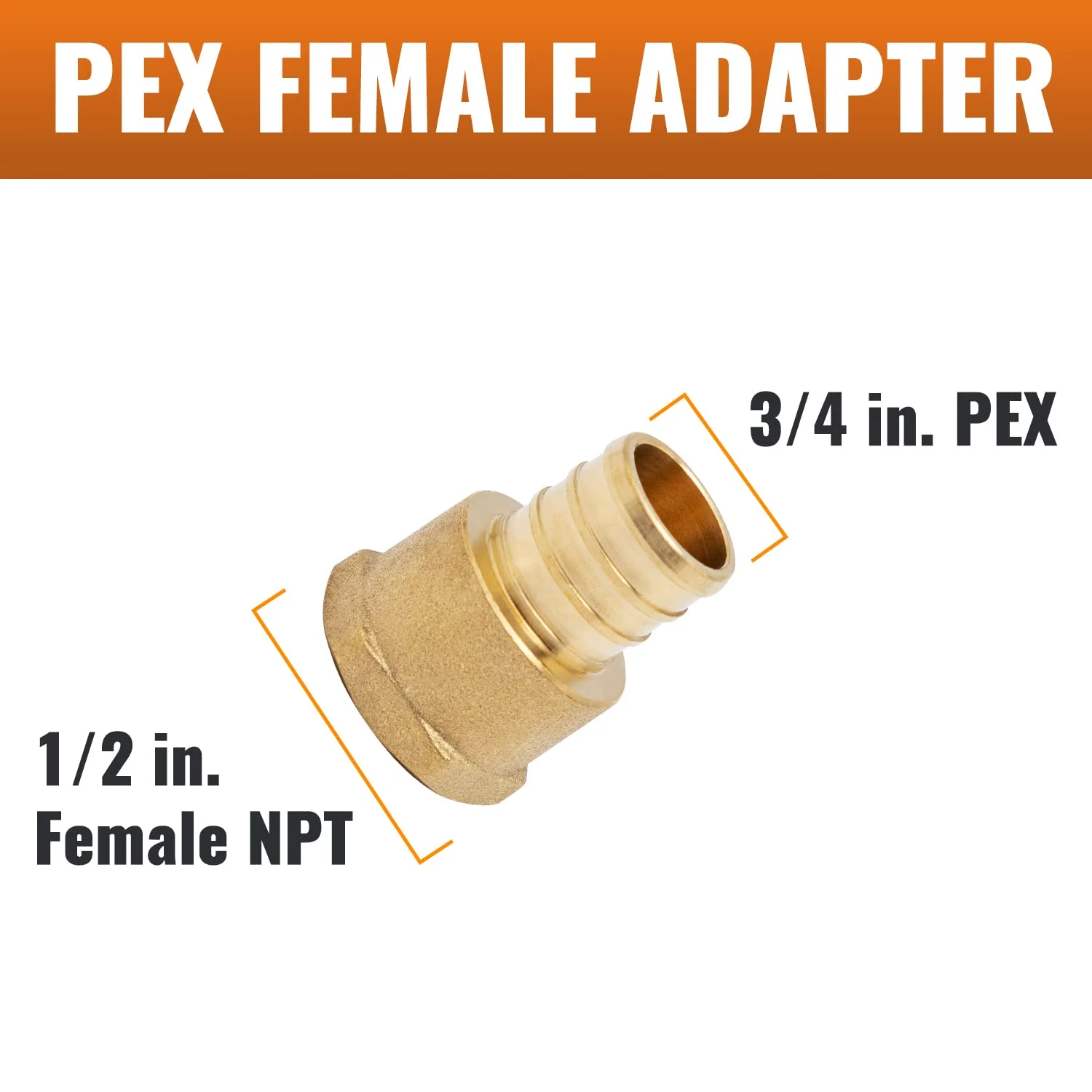 SUNGATOR 6-Pack PEX 3/4" x 1/2" NPT Female Threaded Adapter Crimp Fitting, No Lead Brass 3/4" x 1/2 ", 6 Pack - Image 2