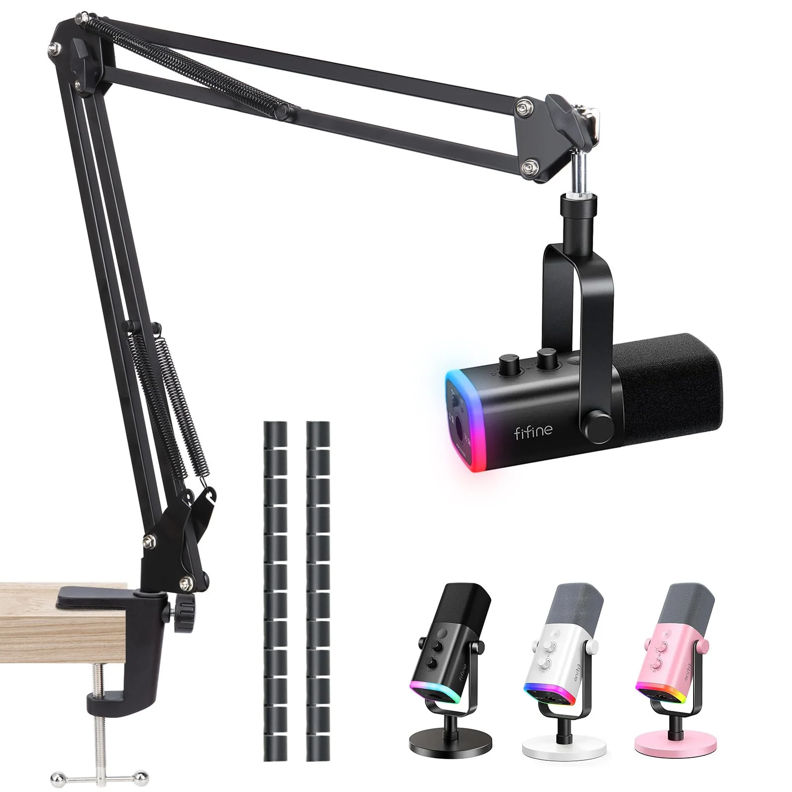 SUNMON Boom Arm - Metal Scissor Mic Boom Arm with 3/8'' to 5/8'' Adapter, K688 Microphone Stand with Cable Sleeve FIFINE XLR/USB Dynamic Microphone Boom Arm