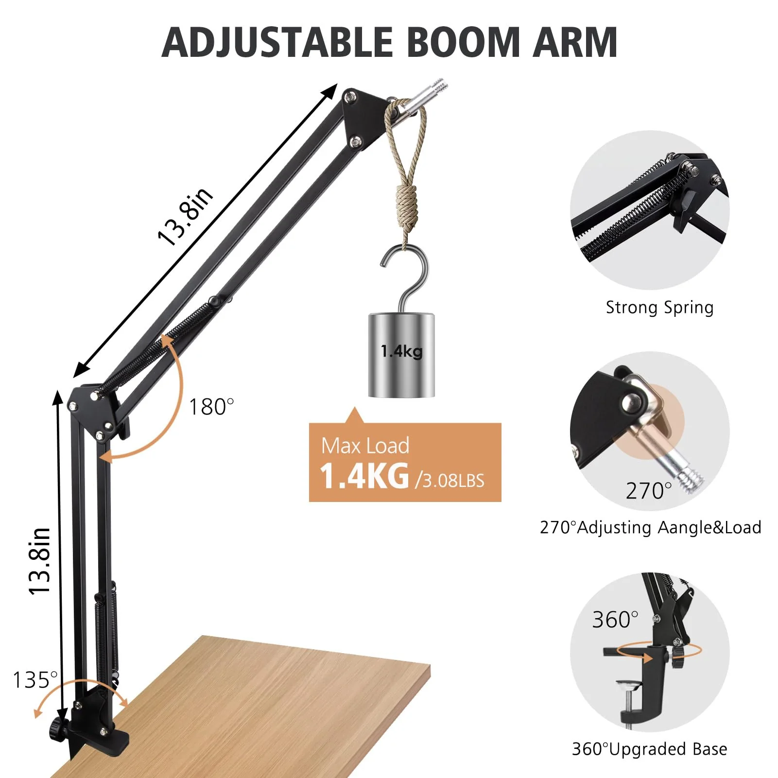 SUNMON Boom Arm - Metal Scissor Mic Boom Arm with 3/8'' to 5/8'' Adapter, K688 Microphone Stand with Cable Sleeve FIFINE XLR/USB Dynamic Microphone Boom Arm - Image 2