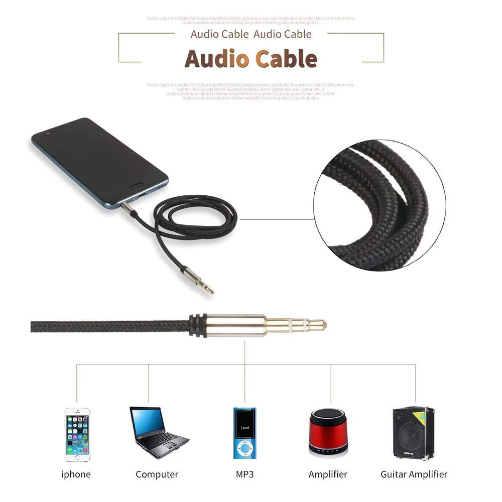 SUNYIN Amp Cord for Electric Guitar,30-Feet Acoustic Guitar Cable,Straight to Right Angle Guitar Amp Cord with Gold Plated 3.5mm&6.5mm Stereo Adapter,Audio Cable,4 Picks 30-Feet - Image 4