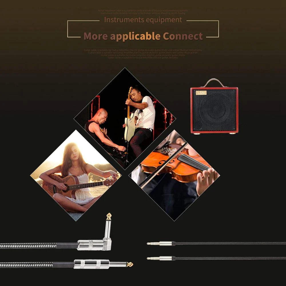 SUNYIN Amp Cord for Electric Guitar,30-Feet Acoustic Guitar Cable,Straight to Right Angle Guitar Amp Cord with Gold Plated 3.5mm&6.5mm Stereo Adapter,Audio Cable,4 Picks 30-Feet - Image 6