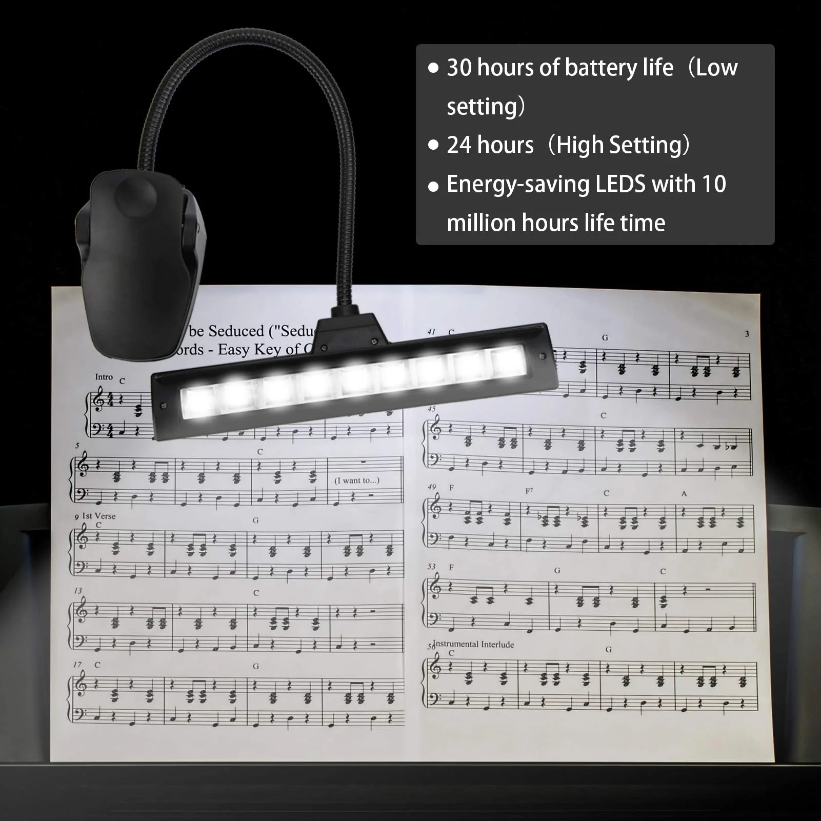 Super Bright Music Stand Light, Eye Caring Clip on Piano Light, USB Rechargeable, Long Lasting up to 1000 Hrs, for The Piano, Sheet Music, Guitar - Image 5