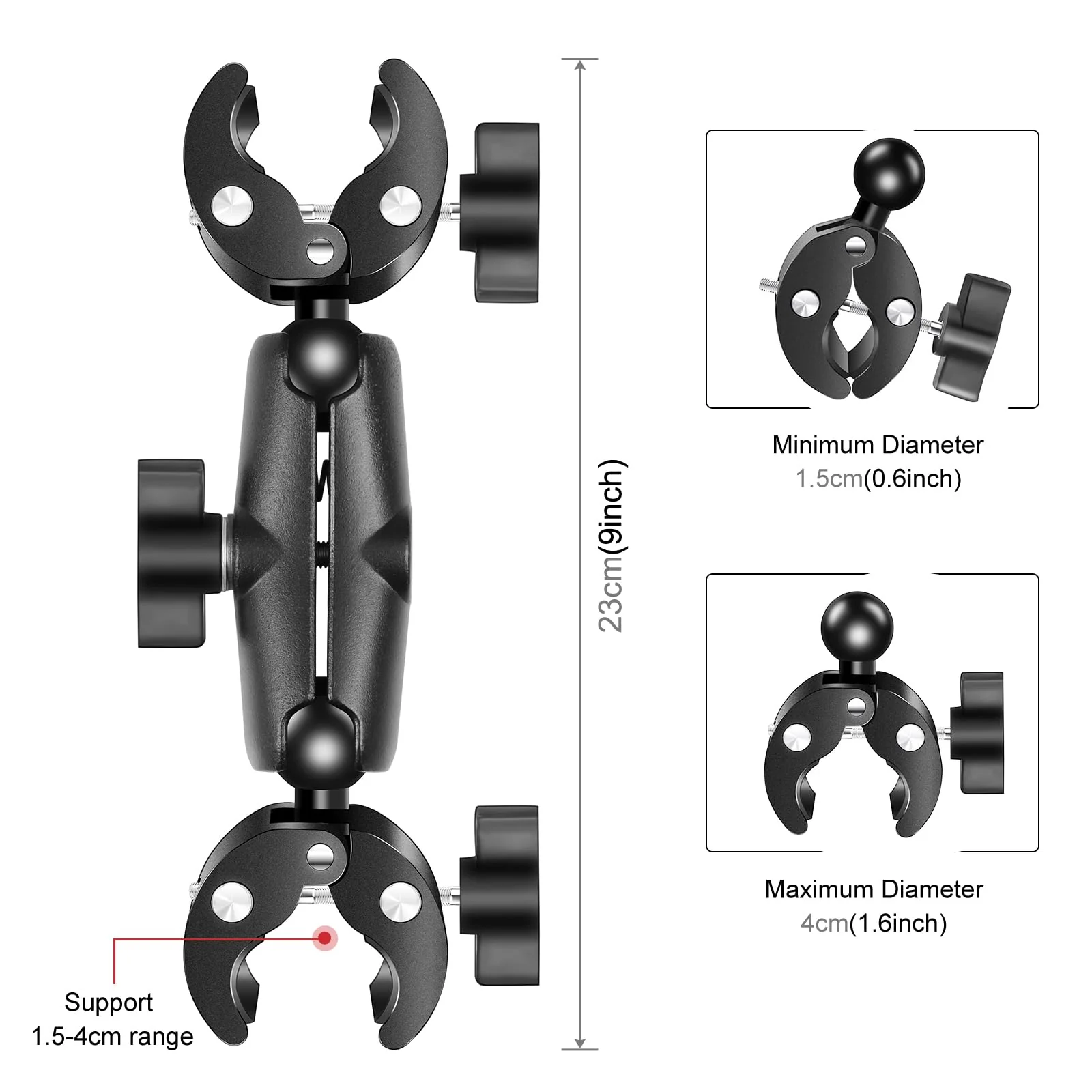 Super Clamp Dualheads Crab Clamp, Action Camera Mount Crab Plier Clip Bracket Magic Arm 360 Rotation Double Ball Head Umbrella Mount for Motorcycle/Cross Bars/Photography Light Stand/Photo Boom Stand - Image 3