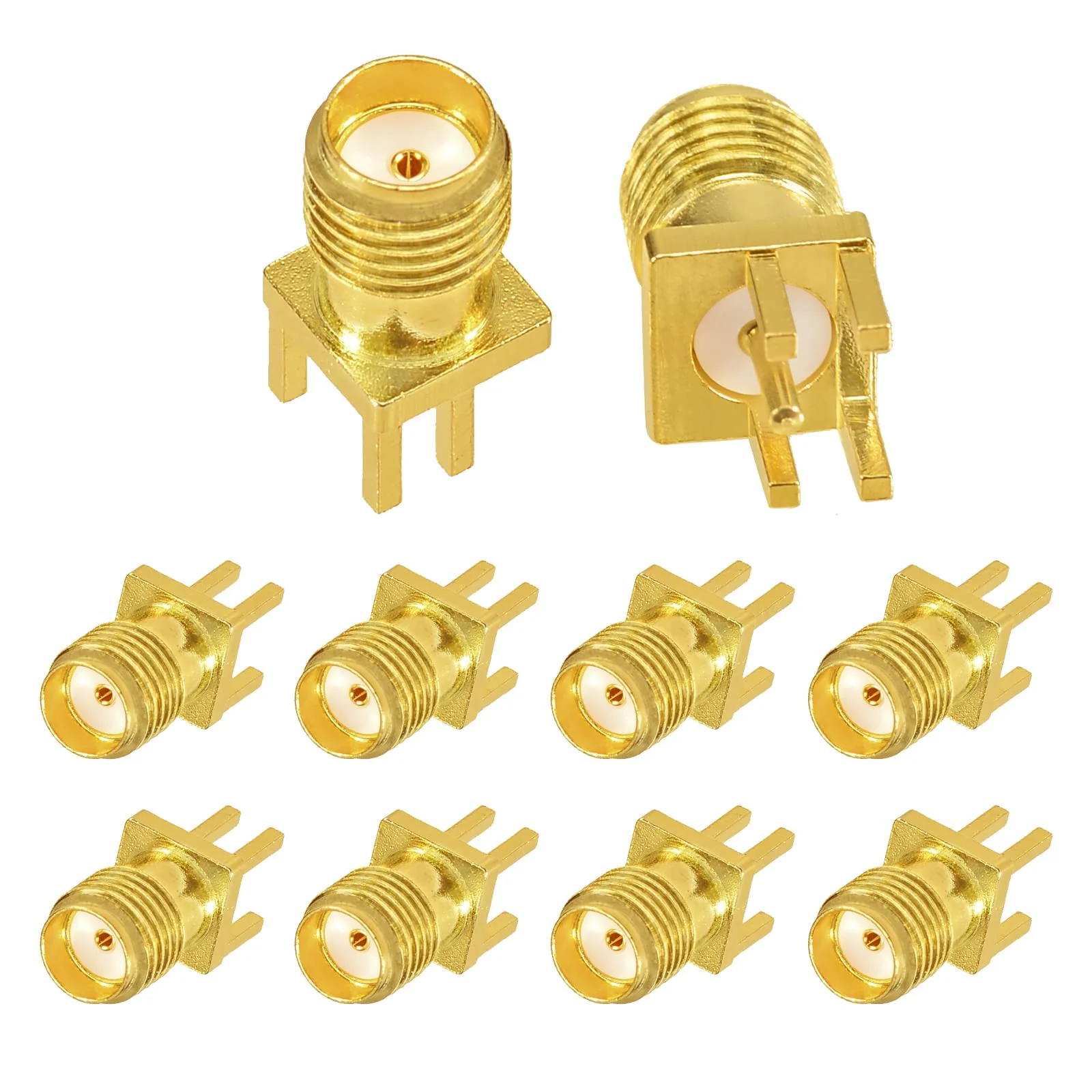 Superbat SMA Female Adapter Edge PCB Mounting | Vertical Through Adapter | 0.051 Inch End Launch Solder Connection | 50 Ohm Gold | Pack of 10 .051" Straight Connector