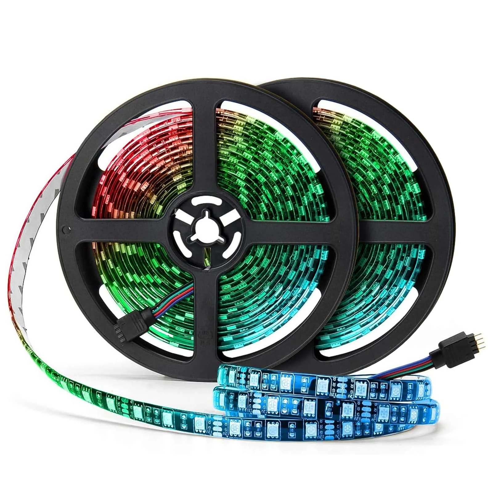 SUPERNIGHT LED Strip Lights, 16.4FT 5M SMD 5050 Waterproof 300LEDs RGB Color Changing Flexible LED Light Strip for Bedroom, TV Back Lighting, Christmas, Valentine's Day (Black PCB) 2 Pcs