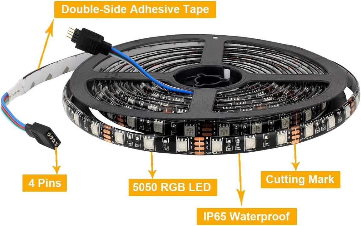 SUPERNIGHT LED Strip Lights, 16.4FT 5M SMD 5050 Waterproof 300LEDs RGB Color Changing Flexible LED Light Strip for Bedroom, TV Back Lighting, Christmas, Valentine's Day (Black PCB) 2 Pcs - Image 2