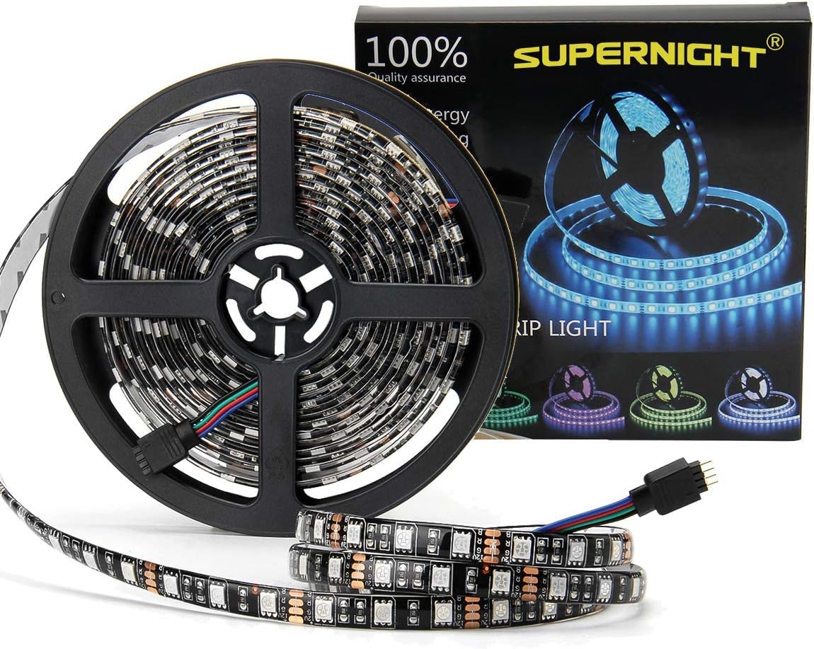 SUPERNIGHT LED Strip Lights, 16.4FT 5M SMD 5050 Waterproof 300LEDs RGB Color Changing Flexible LED Light Strip for Bedroom, TV Back Lighting, Christmas, Valentine's Day (Black PCB) 2 Pcs - Image 7