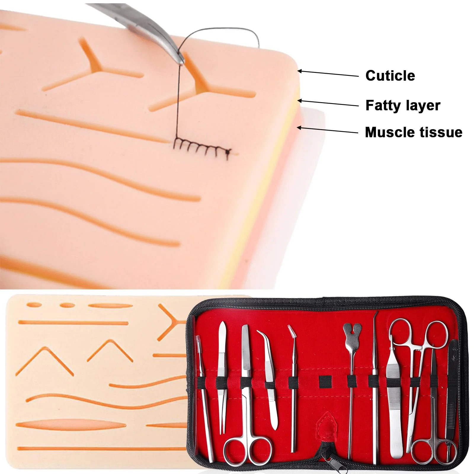 Surgical Suture Set, Suture Training Set, Wound Seam Exercise Set, Silicone Sewing Cushion with Tool Set, Suture Training, Suture Pad, Suture Practice Kit, Silicone Suture Simulator, Ideal Gift for - Image 3