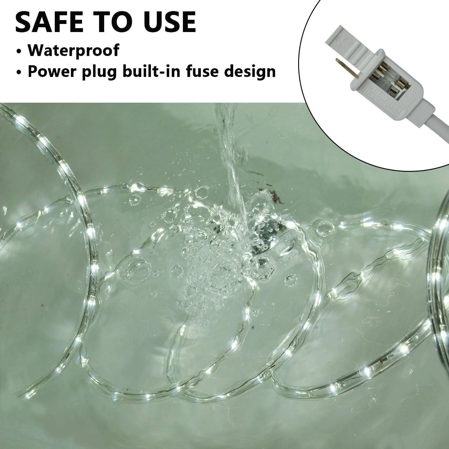 SURNIE Rope Lights Outdoor Waterproof Daylight White: LED 10FT Cuttable Outside Bright 110V Lighting 6000K Flexible Cool Clear Tube, Indoor Deck Patio Xmas Camping Decor, Not Flat Strip - Image 2