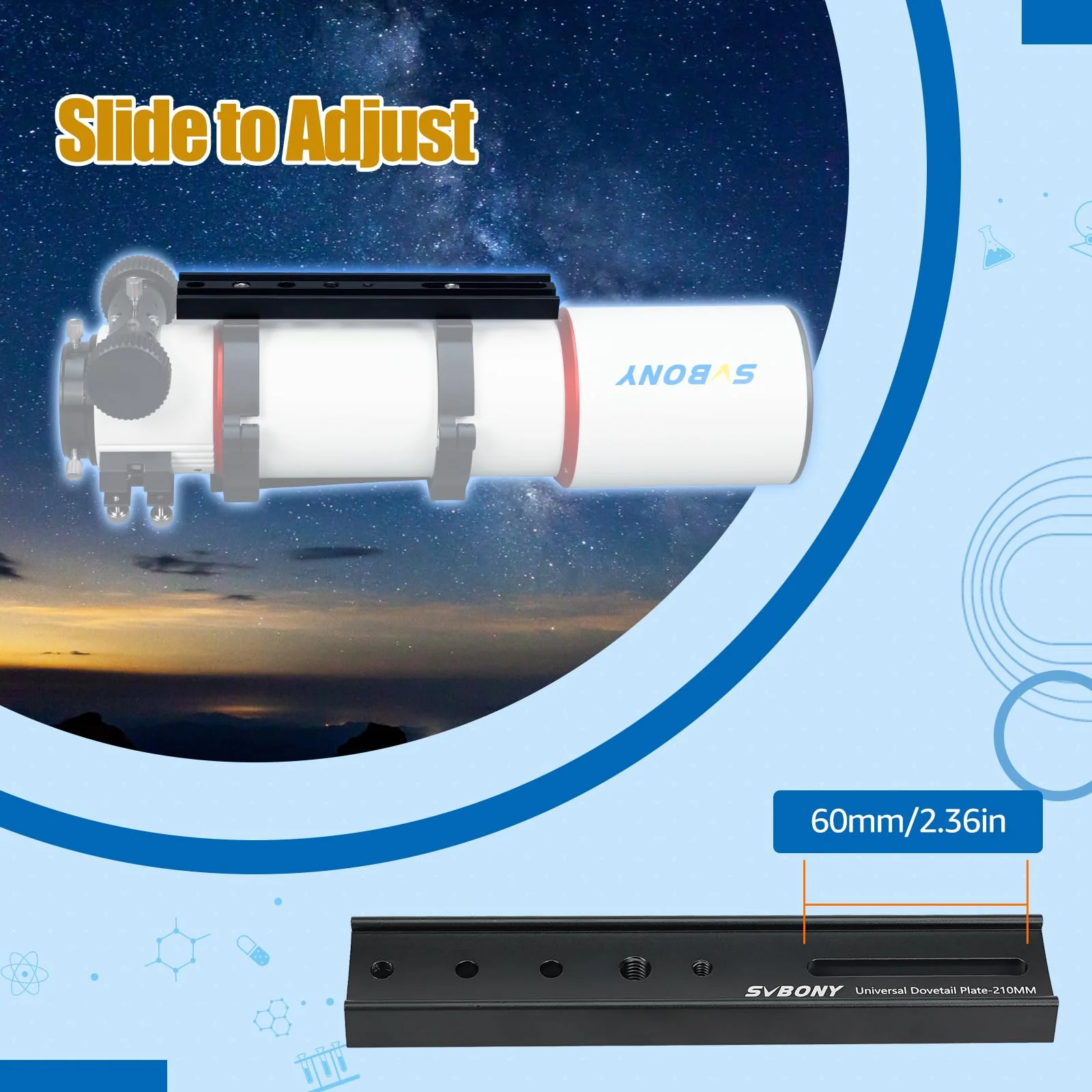 SVBONY SV219 Dovetail Mount Plate, 210mm 8.26 inches Universal Dovetail Plate Compatible with Vixen Dovetail Saddles, Telescope Accessories for OTA Equatorial Tripod Sky Astrophotography - Image 3