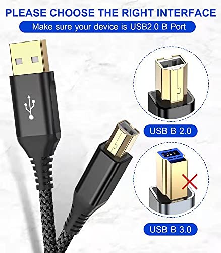 sweguard Printer Cable 10ft, USB 2.0 Printer Cable USB-A to USB-B Cable, High Speed Nylon Braided Scanner Printer Cord for HP Canon Dell Epson Brother Lexmark Xerox Samsung Piano DAC & More-Black black - Image 4