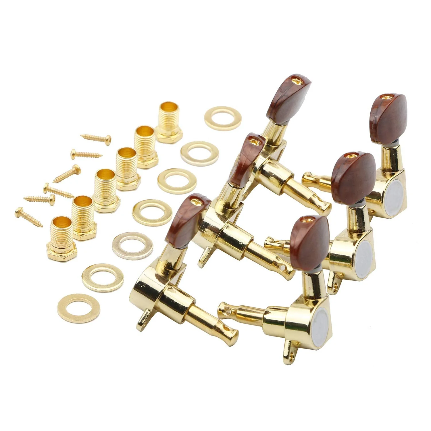 Swhmc 3R 3L Semi-Closed Golden Guitar String Tuners Tuning Keys Pegs Machine Heads Knobs Locking Tuners for Acoustic, Electric Guitar Gold