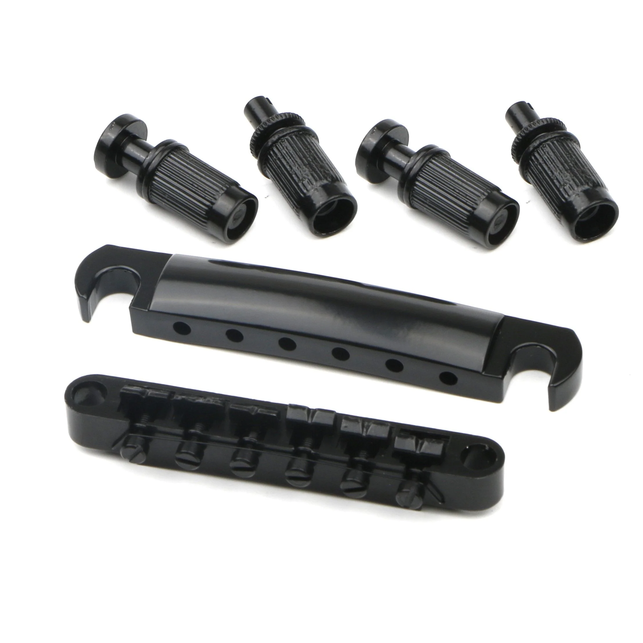 Swhmc Tune-O-Matic Bridge Studs & Tailpiece Set for Gibson/Epiphone Les Paul, Black Alloy Electric Guitar Bridge Parts with Studs, Fully Adjustable Saddles