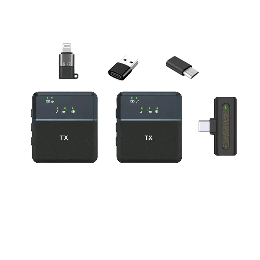 SX8 Wireless Microphone for USB & Micro & iPhone Intelligent Noise Cancellation Ultra-Long Life HD Radio (1 Receiver + 2 Transmitters) SX8 Type C1+2