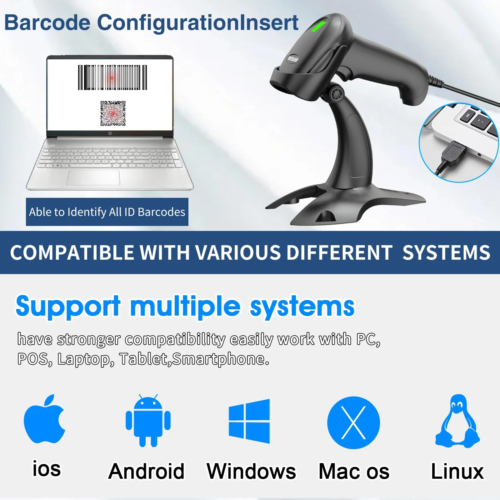 Symcode Barcode Scanner with Stand USB Wired Inventory 2D 1D QR Code Scanner with Automatic Hands-Free Scanning Barcode Reader Scanner for Computer POS MAC - Image 4