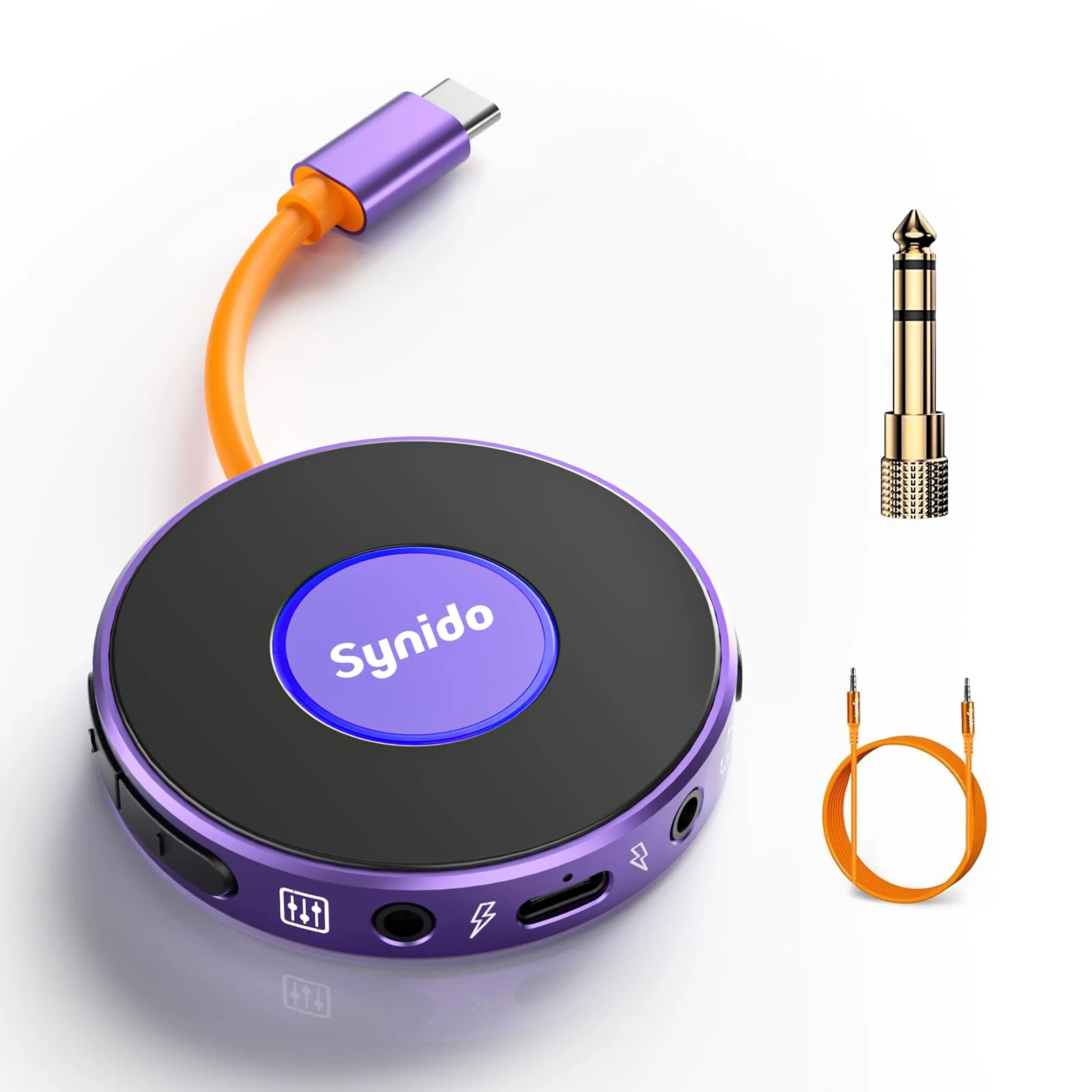Synido Portable Guitar Audio Interface with USB-C 24bit, 48kHz Mini Interface for Recording Music and Live Streaming with Instrument Input and Headphone Monitoring