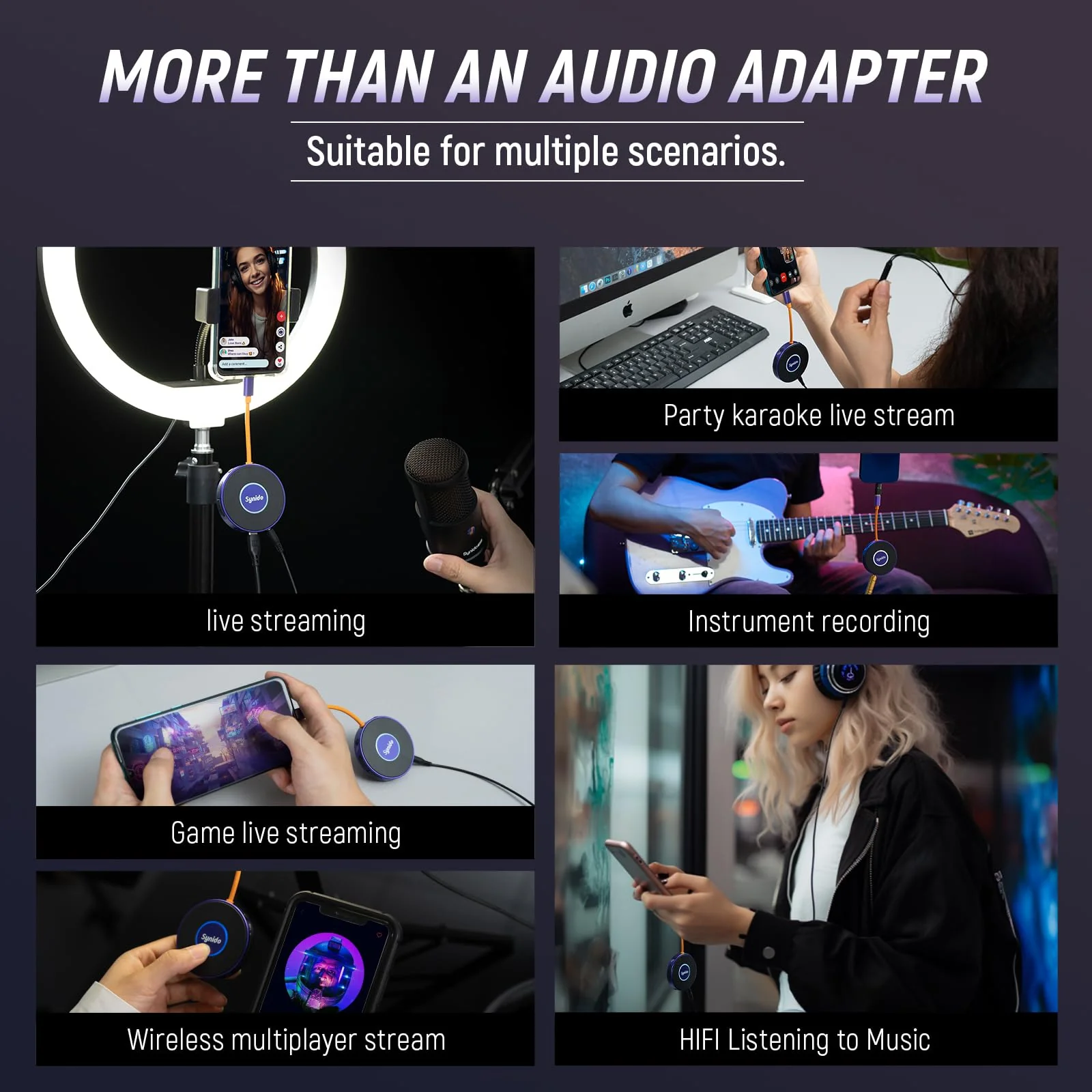 Synido Portable Guitar Audio Interface with USB-C 24bit, 48kHz Mini Interface for Recording Music and Live Streaming with Instrument Input and Headphone Monitoring - Image 6