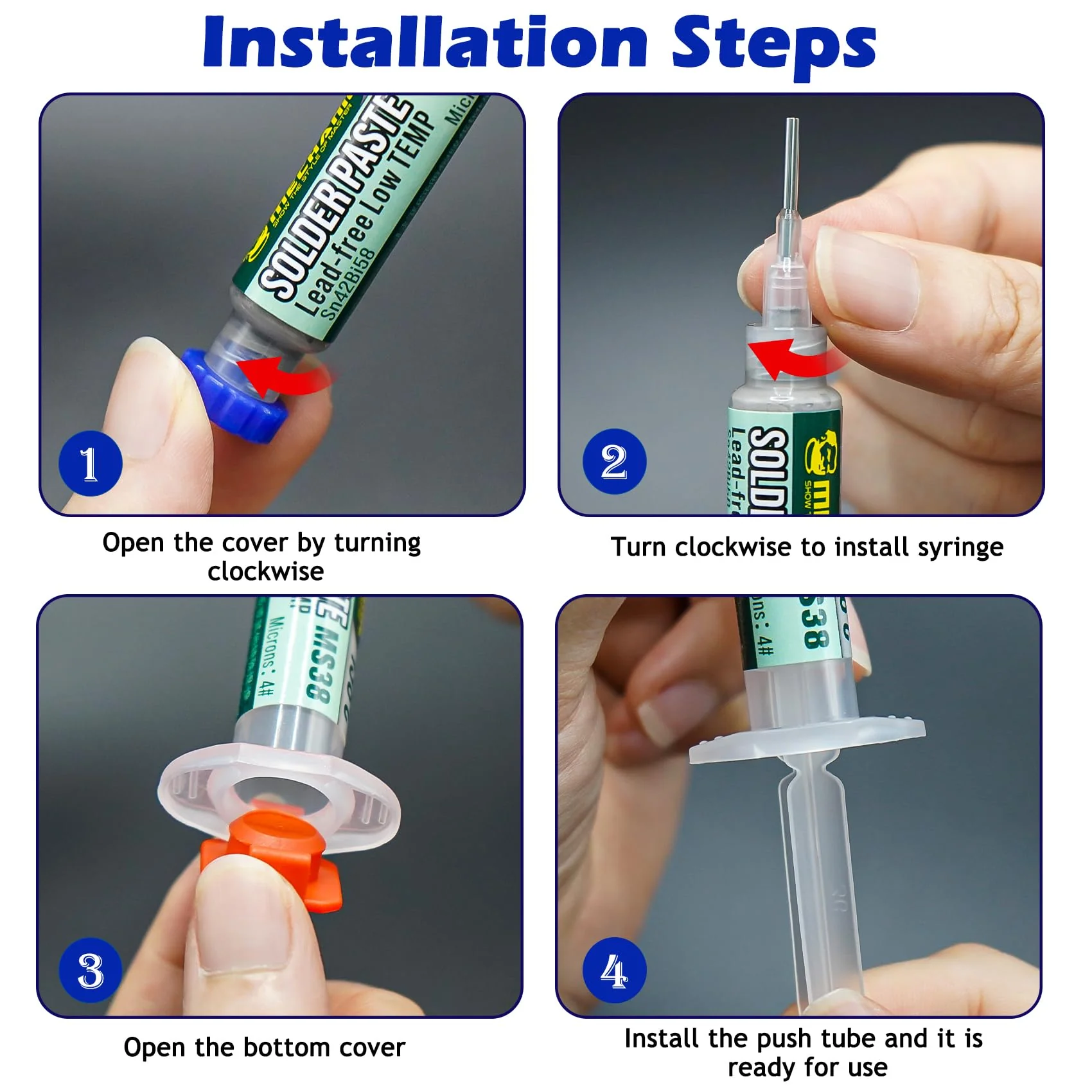 Syringe Soldering Paste, Sn42 Bi58 Soldering Paste SMD, Lead-Free Soldering Paste with 2 Dosing Tools and Push Rods, No Cleaning Required, Low Temperature 138°C, for BGA SMT Solder (20g) - Image 6