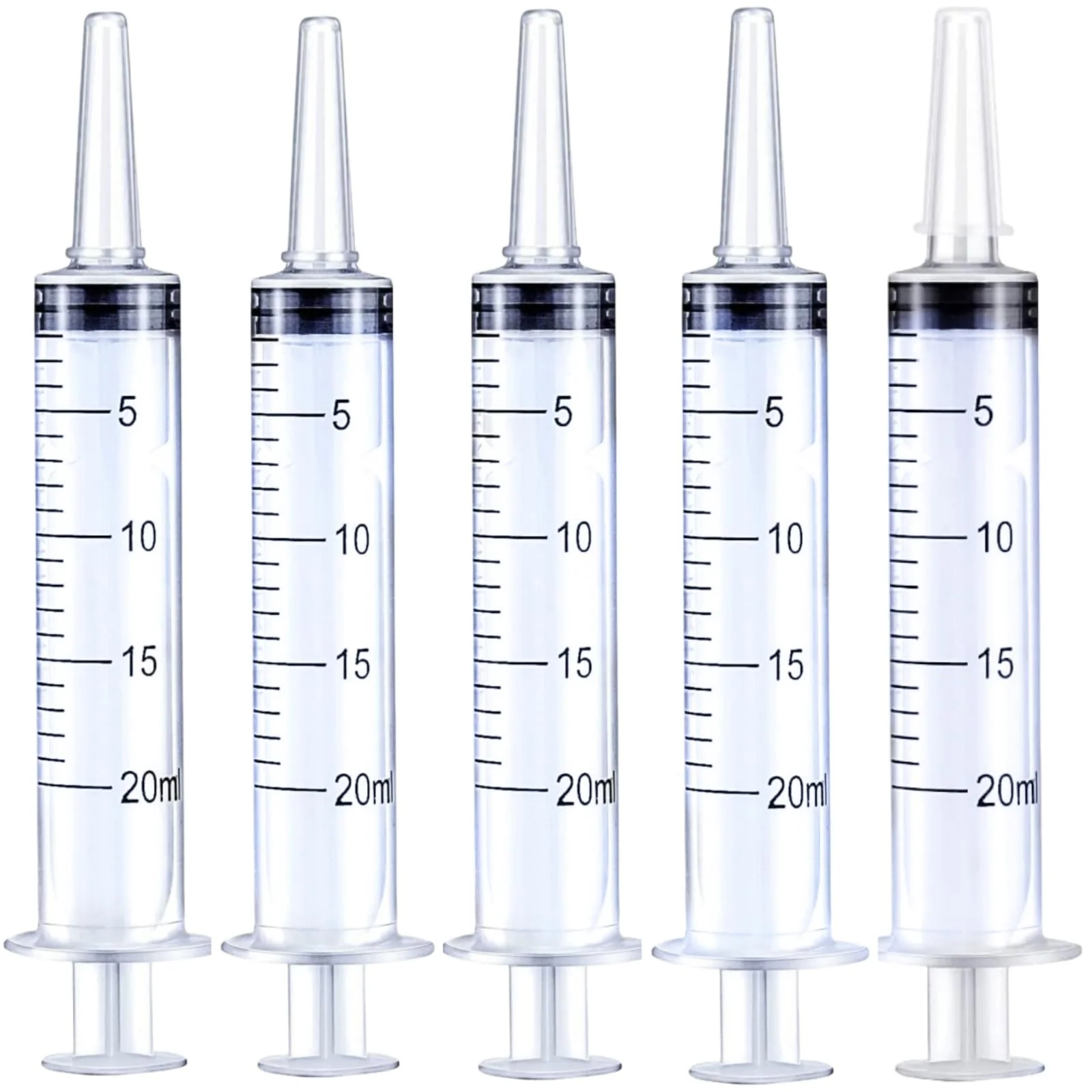 Syringes 20 ml, Pack of 5 Plastic Syringes Plastic Syringes Reusable Measuring Syringes for Scientific Laboratory Adhesive Applicator Experiments Use, Transparent