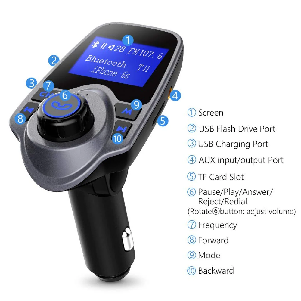 T11 Wireless Bluetooth FM Transmitter Handsfree Car Kit MP3 Player Wireless Bluetooth Adapter with Dual USB Port Car Kit - Image 2