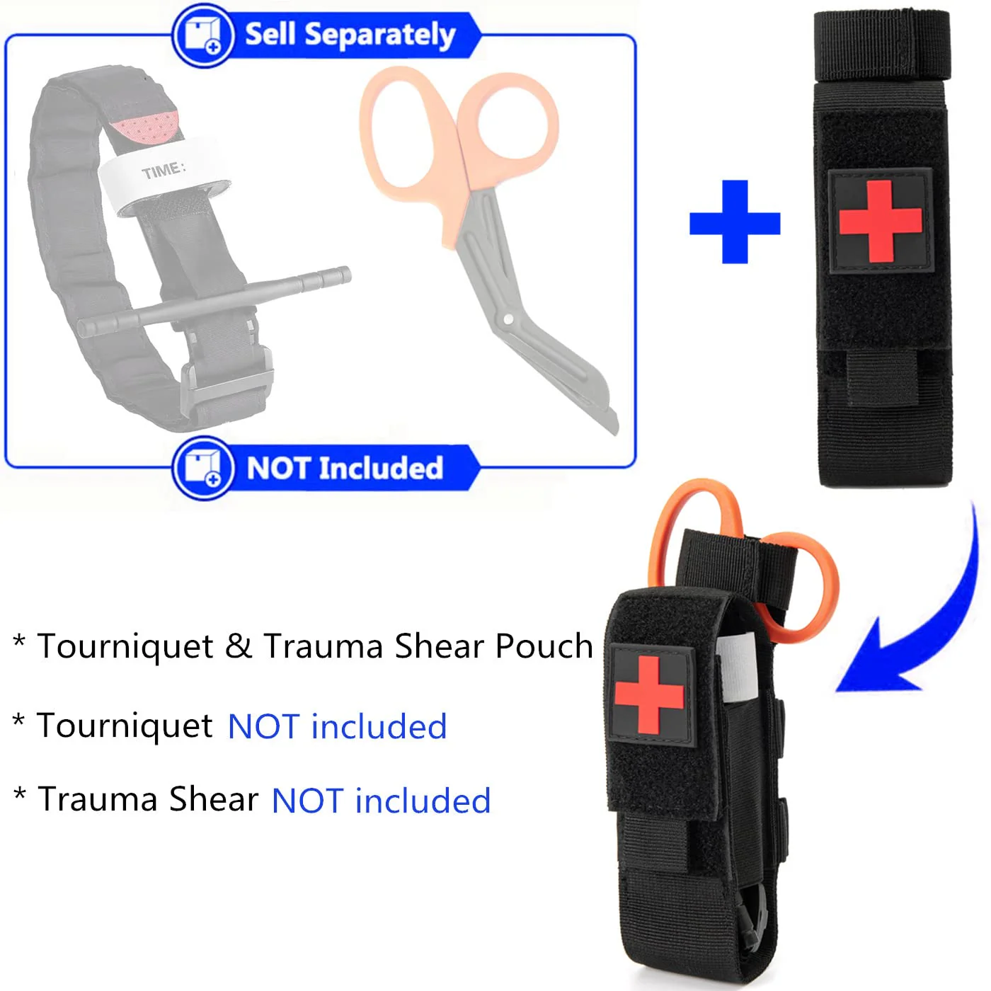 Tactical Molle Tourniquet Holder, Portable TQ Military First Aid Equipment Case & Trauma Medical Shear Pouch Black - Image 2