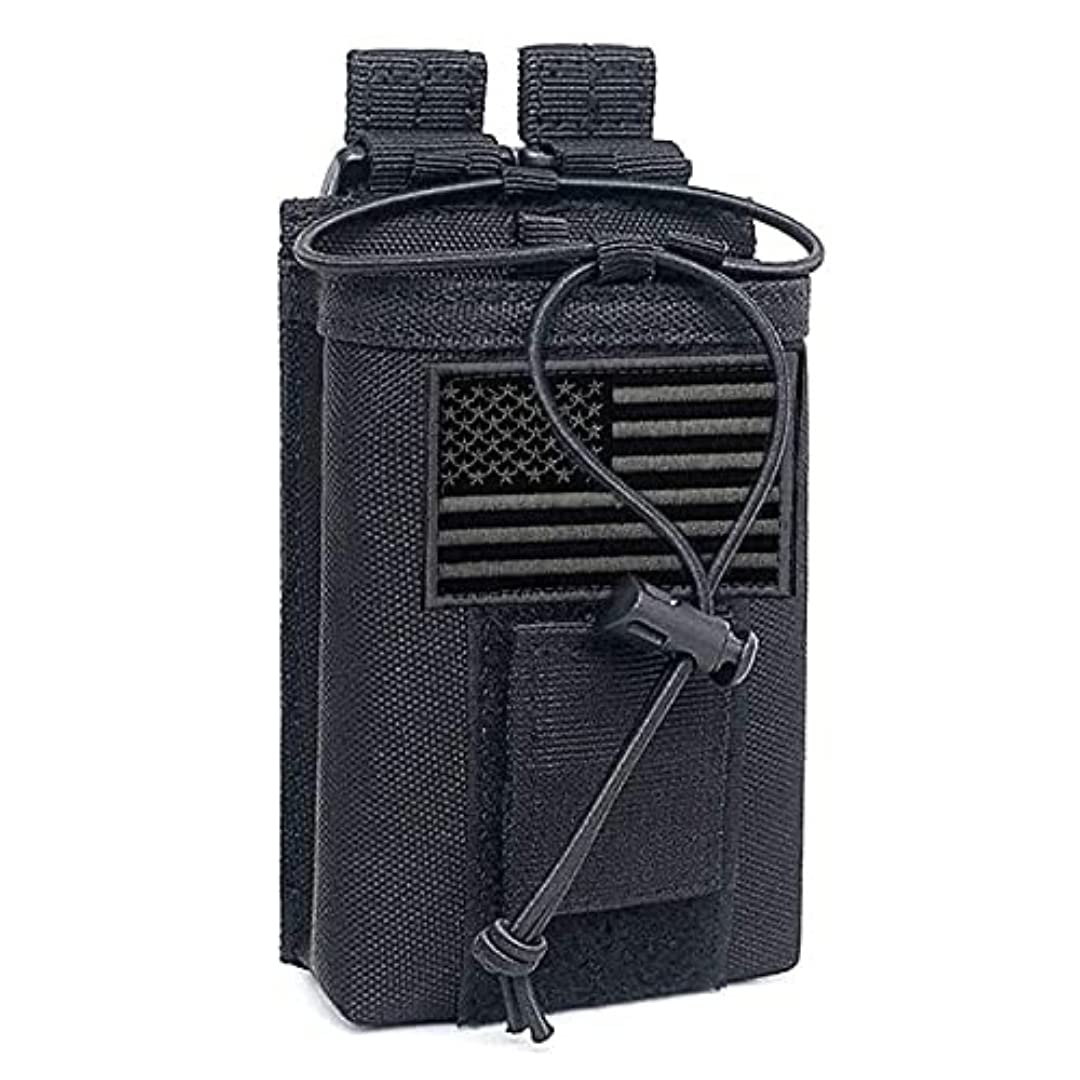 Tactical Radio Holder Molle Radio Pouch Case Heavy Duty Radios Holster Bag for Two Ways Walkie Talkies Adjustable Storage with 1 Pack Patch(Black) Black