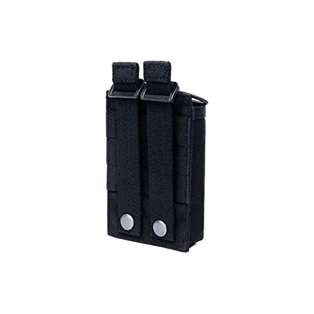 Tactical Radio Holder Molle Radio Pouch Case Heavy Duty Radios Holster Bag for Two Ways Walkie Talkies Adjustable Storage with 1 Pack Patch(Black) Black - Image 3